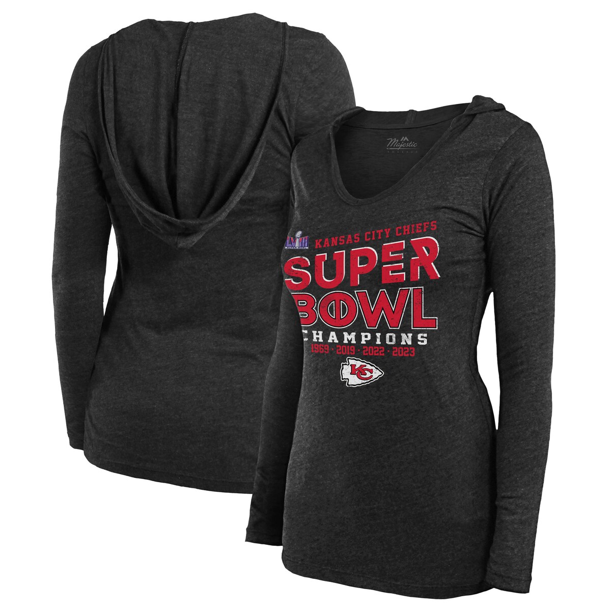 NFL `[tX  TVc Majestici}WFXeBbNj fB[X ubN (24 Womens SB58 Bound LOUDMOUTH Triblend V-Neck LS Hood)