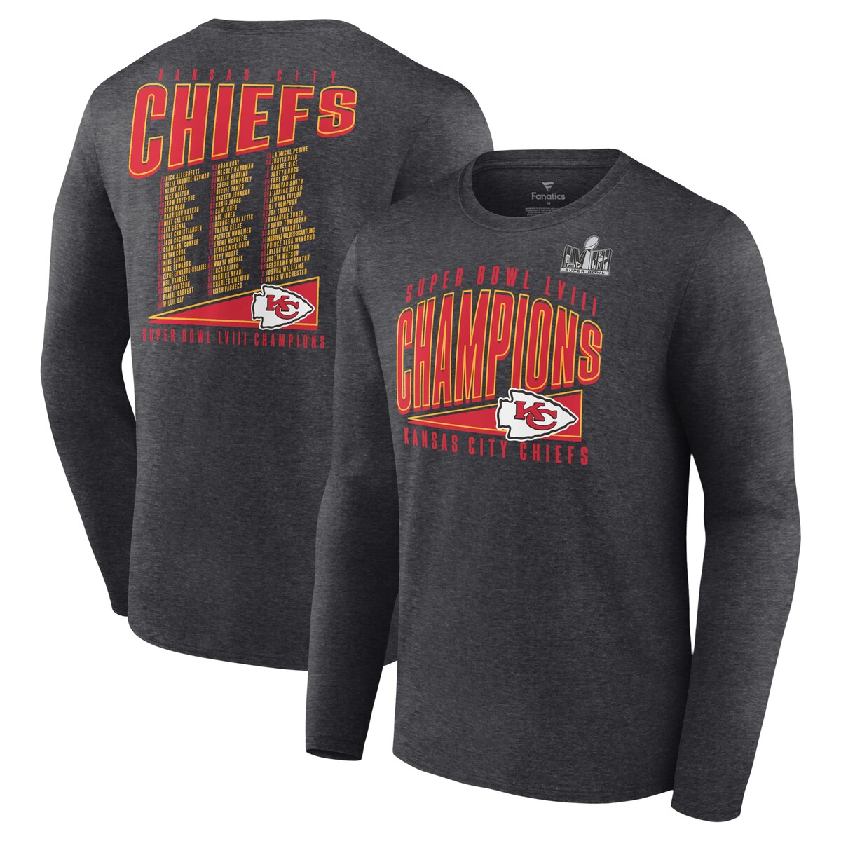 NFL チーフス 長袖 Tシャツ Fanatics（ファナティクス） メンズ ヘザーチャコール (24 MENS FB Super Bowl Champions Roster BEST TEAMMATES LST)