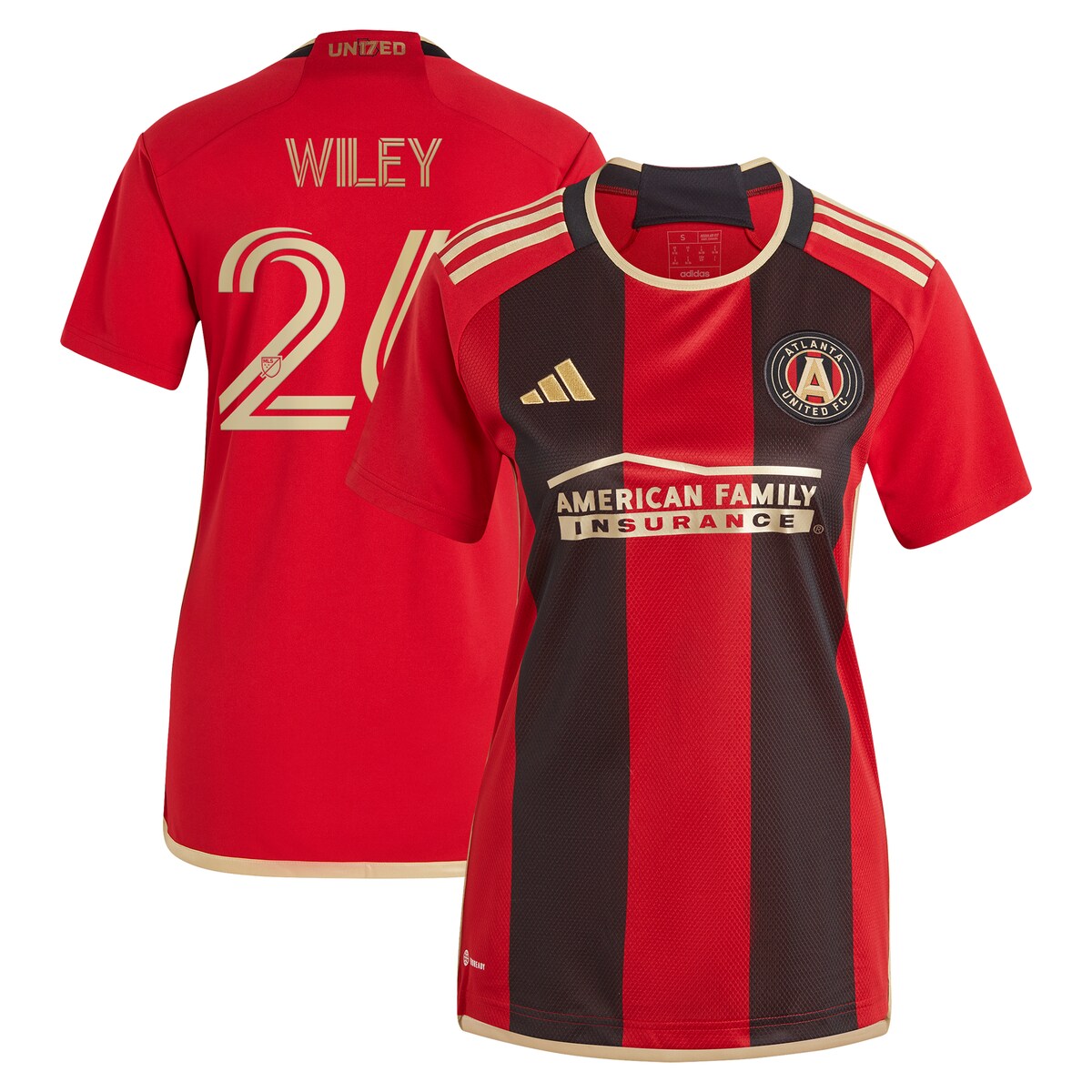 Look and feel like the real deal when you add this Caleb Wiley 2024 The17's Kit Replica Player Jersey to your Atlanta United FC collection. The jersey is a throwback to when it all started for Atlanta United FC. Every stitch embodies the ''Spirit of 17'' - a masterful reminder that nothing is given and everything must be earned. The ''We are the A'' jock tag also embodies the passion that radiates throughout the club from the players, coaches and fans. The adidas gear features AEROREADY technology as well as ventilated, mesh panels that work together to keep you comfortable and dry wherever you choose to cheer on Atlanta United FC.Ventilated mesh panel insertsTagless collar for added comfortMachine wash, tumble dry lowBrand: adidasImportedEmbroidered adidas logo on right chestAEROREADY technology absorbs moisture and makes you feel drySewn on embroidered team crest on left chestMaterial: 100% PolyesterShort sleeveHeat-sealed sponsor logo on chestBackneck taping - no irritating stitch on the backOfficially licensedReplica