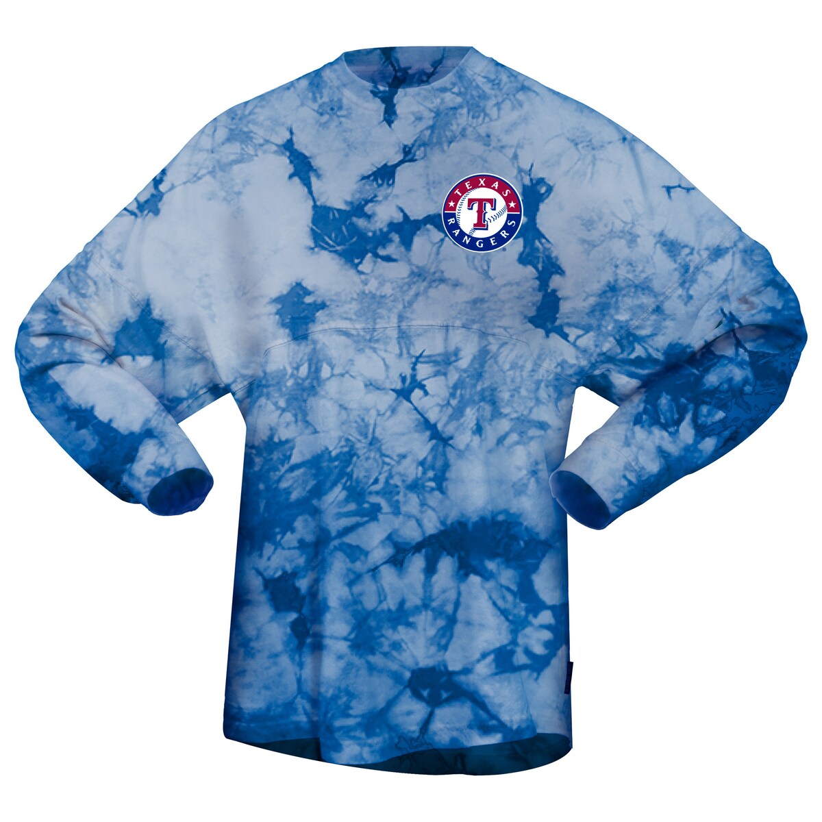 【公式グッズ】MLB レンジャーズ 長袖 Tシャツ Fanatics/ファナティクス レディース ロイヤル (WS CHAMPS 2023 CRYSTAL DYE CREW NECK)