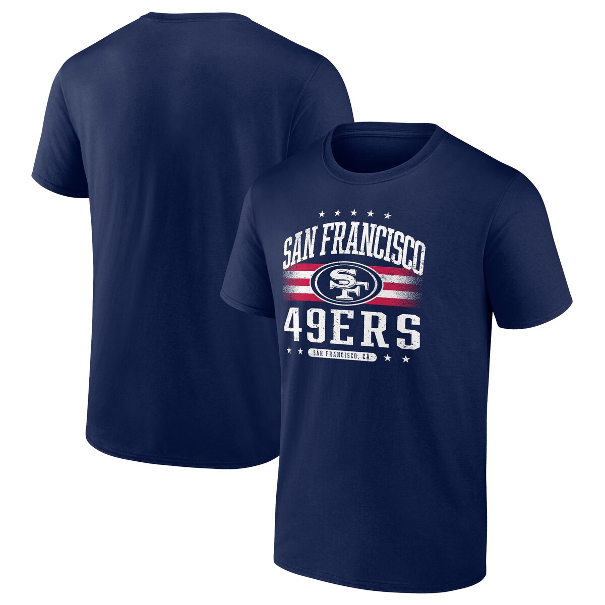 Illustrate your pride for the USA and the San Francisco 49ers when you wear this Americana T-shirt. Made by Fanatics Branded, it features team graphics in a patriotic-inspired design. Cotton fabric gives this San Francisco 49ers tee a comfortable feel and traditional look.Brand: Fanatics BrandedMachine wash, tumble dry lowImportedOfficially licensedShort sleeveDistressed screen print graphicsMaterial: 100% CottonCrew neck