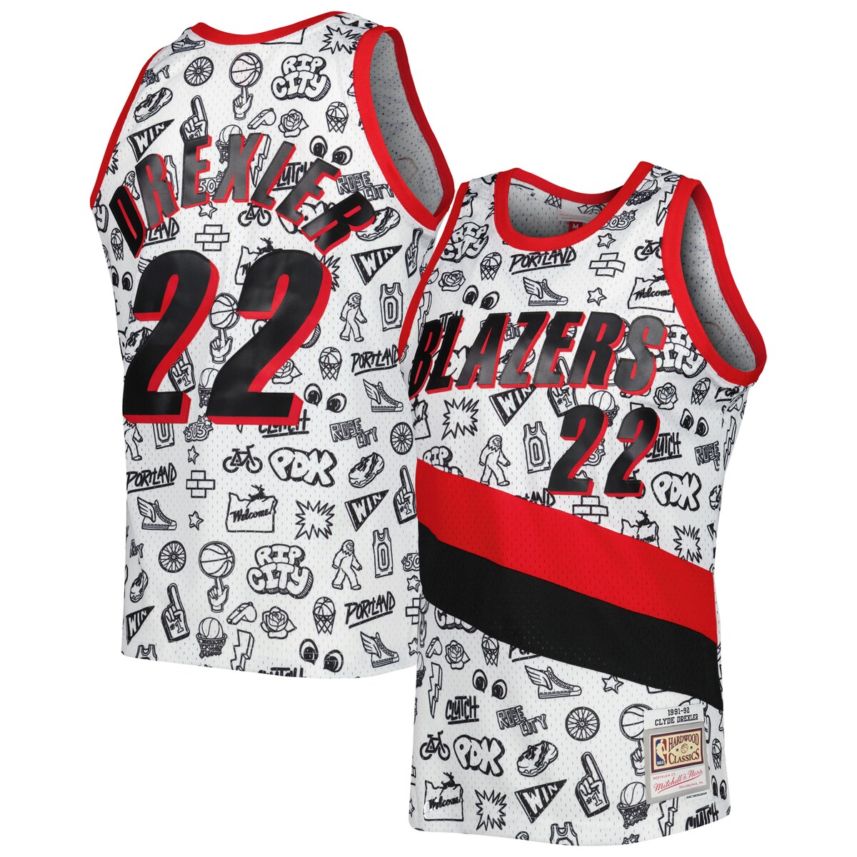 NBA トレイルブレイザーズ クライド・ドレクスラー ユニフォーム Mitchell & Ness（ミッチェル＆ネス） メンズ ホワイト (MNC NBA MEN'S DOODLE SWINGMAN JERSEY)