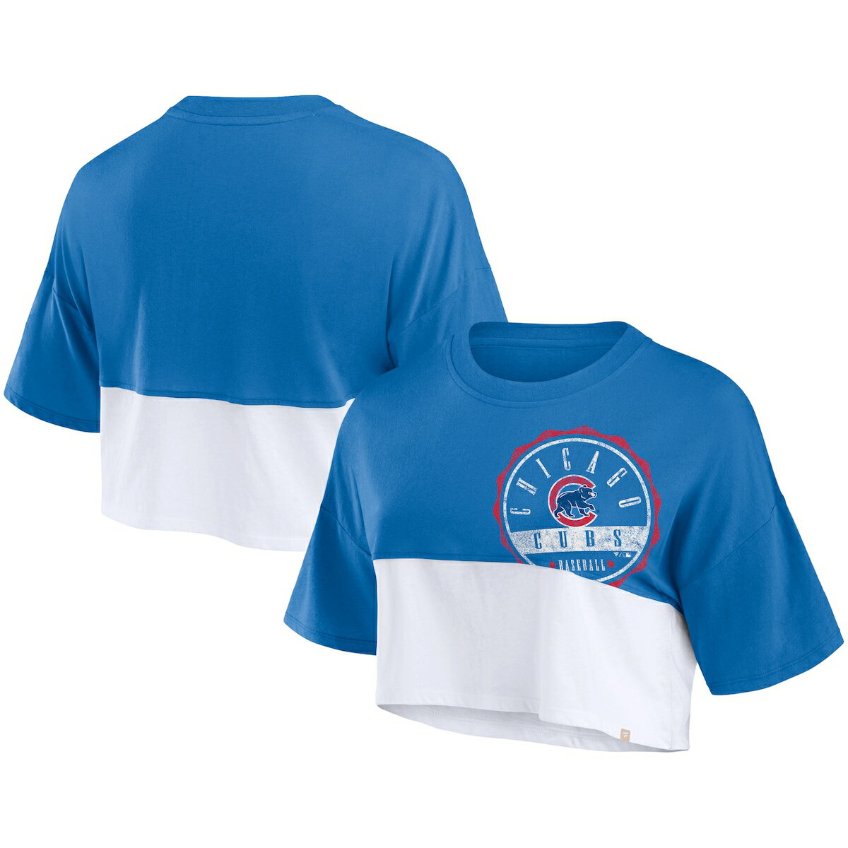 MLB カブス Tシャツ Fanatics（ファナティクス） レディース ロイヤル (Fanatics Boxy Color Split Cropped Tee)