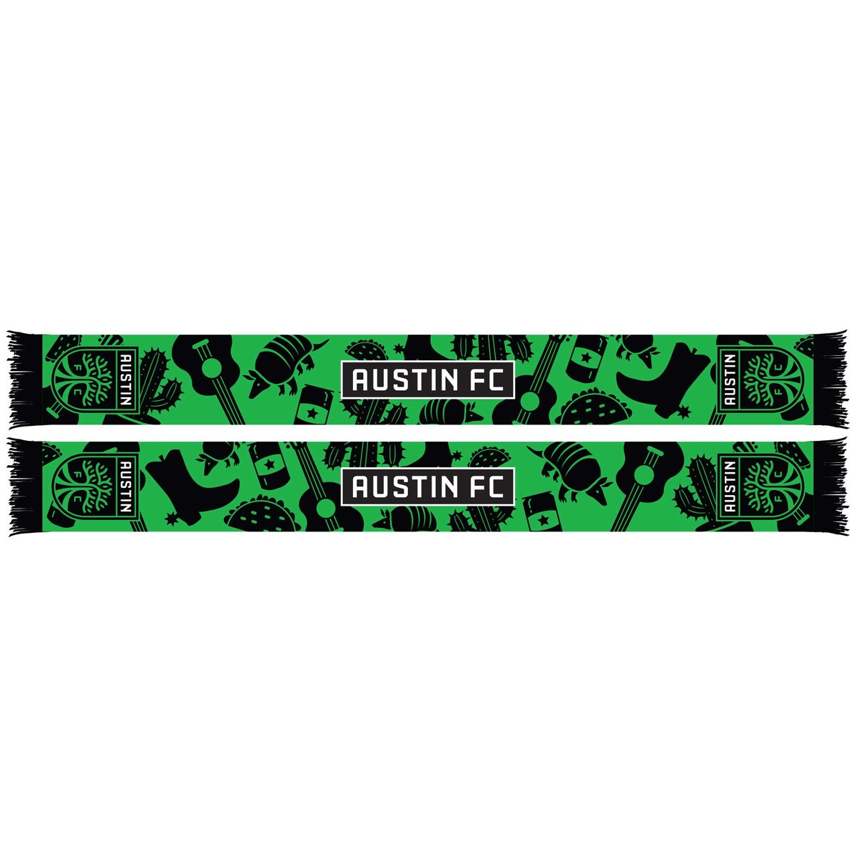 Show off your club pride with this Austin FC scarf. It features bold club graphics and decorative fringe at each end. Whether using it as a cold-weather accessory or a spirited addition to your game-day fit, this Austin FC scarf will become an instant favorite.Brand: Ruffneck ScarvesMachine wash, dry flatFringed endsMeasures approx. 7.75" x 67.5"Woven graphicsImportedOfficially licensedMaterial: 70% Acrylic/30% PolyesterDouble-sided design