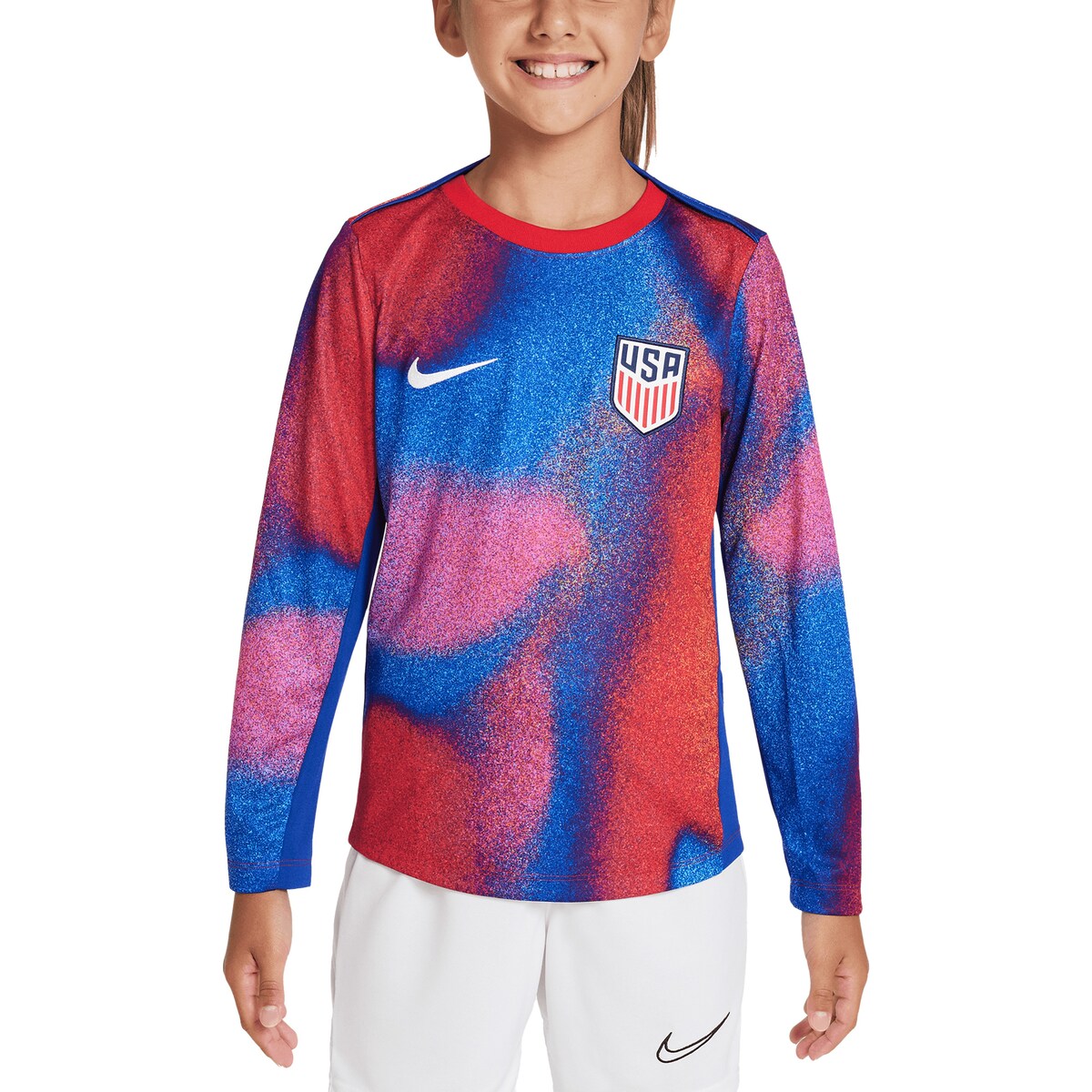 【公式グッズ】NATIONAL TEAM アメリカ代表 プレマッチ トップ Nike/ナイキ キッズサイズ レッド (NIK SU24 Youth Academy Pro LS Pre-Match Top)