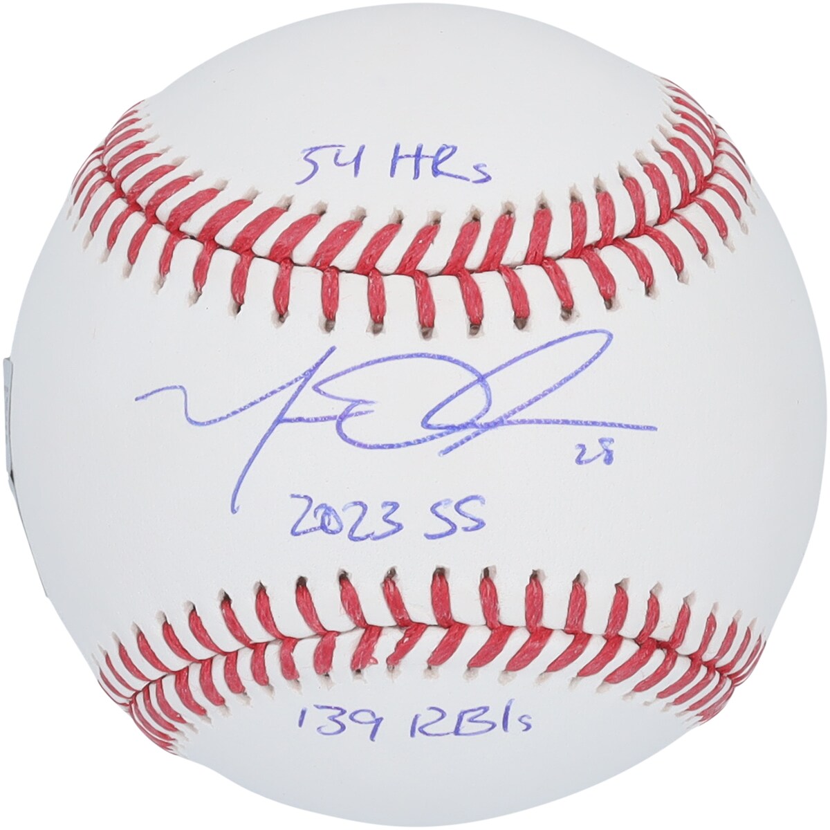 Upgrade your collection of Atlanta Braves memorabilia with this Matt Olson autographed Baseball. Obtained under the auspices of Major League Baseball, it features a hand-signed signature from the All-Star with multiple 2023 stat inscriptions. Additionally, this collectible includes an individually numbered, tamper-evident hologram that can be verified online to certify its authenticity.ImportedBrand: Fanatics AuthenticOfficially licensedSignature may varyObtained under the auspices of the Major League Baseball Authentication Program and can be verified by its numbered hologram at MLB.comInscriptions read "54 HRs, 2023 SS, 139 RBIs"