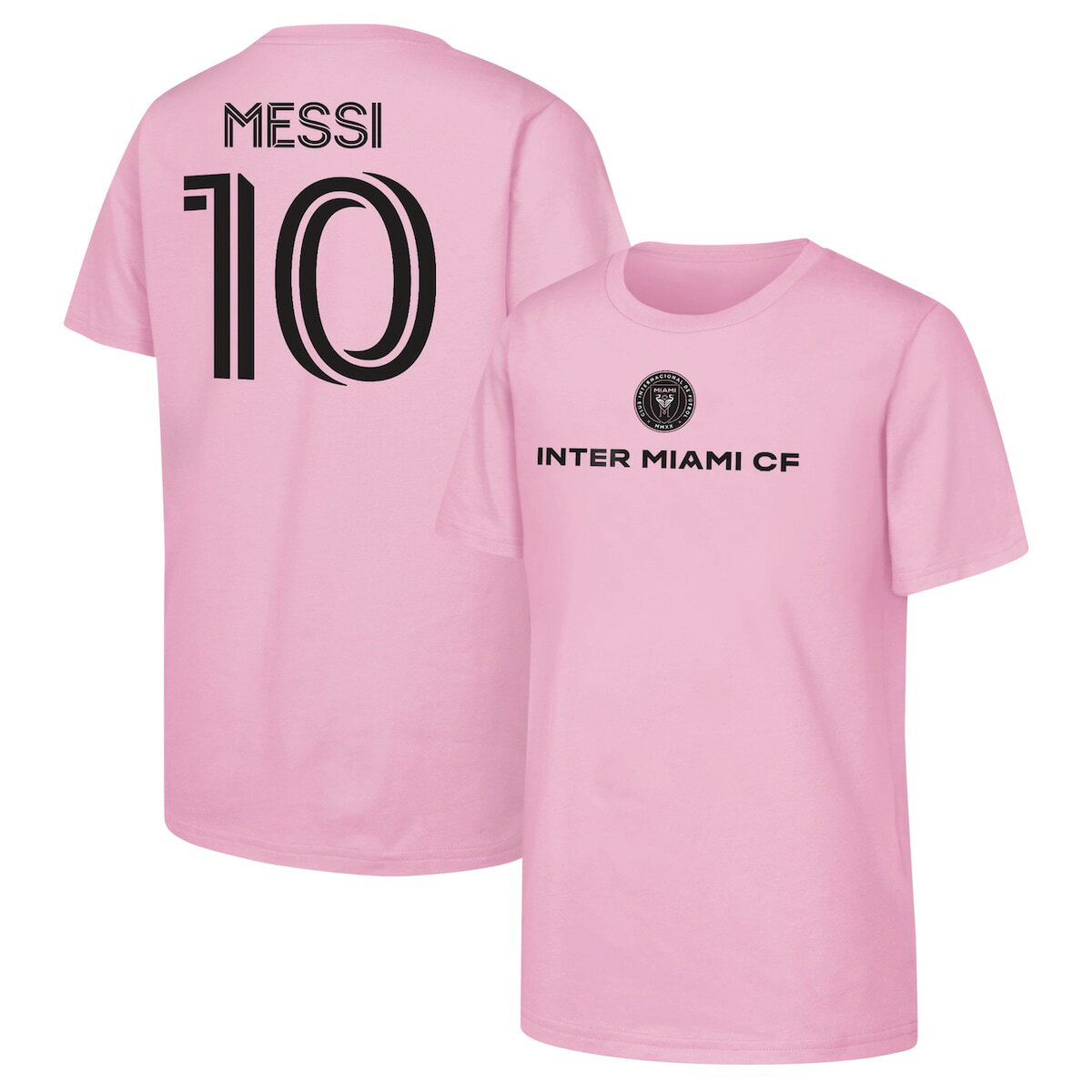 Featuring the name and number of the iconic Lionel Messi, this Inter Miami CF tee allows you to effortlessly showcase your appreciation for his talents. The cotton construction offers quality comfort, while the printed graphics highlight your status as a true Inter Miami CF supporter. This tee will instantly elevate your selection of team gear.Machine wash, tumble dry lowOfficially licensedShort sleeveMaterial: 100% CottonBrand: OuterstuffCrew neckScreen print graphicsImported