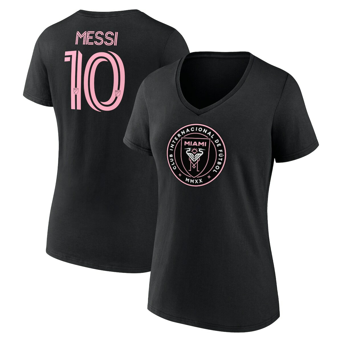 MLS インテルマイアミCF メッシ Tシャツ Fanatics（ファナティクス） レディース ブラック (NUT SU24 Women's Authentic Stack N&N Tee)