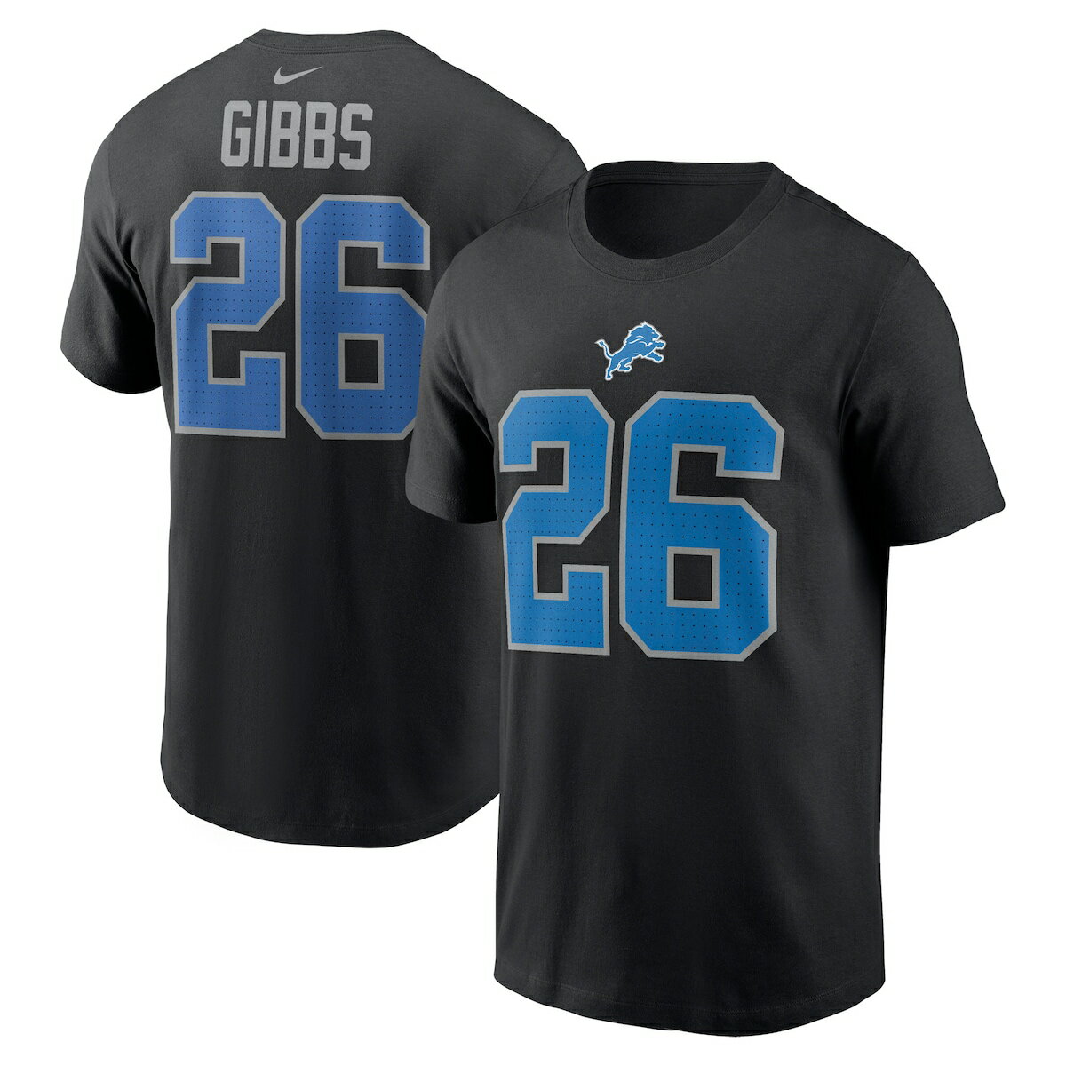 Men's Nike Jahmyr Gibbs Black Detroit Lions Name & Number T-Shirt