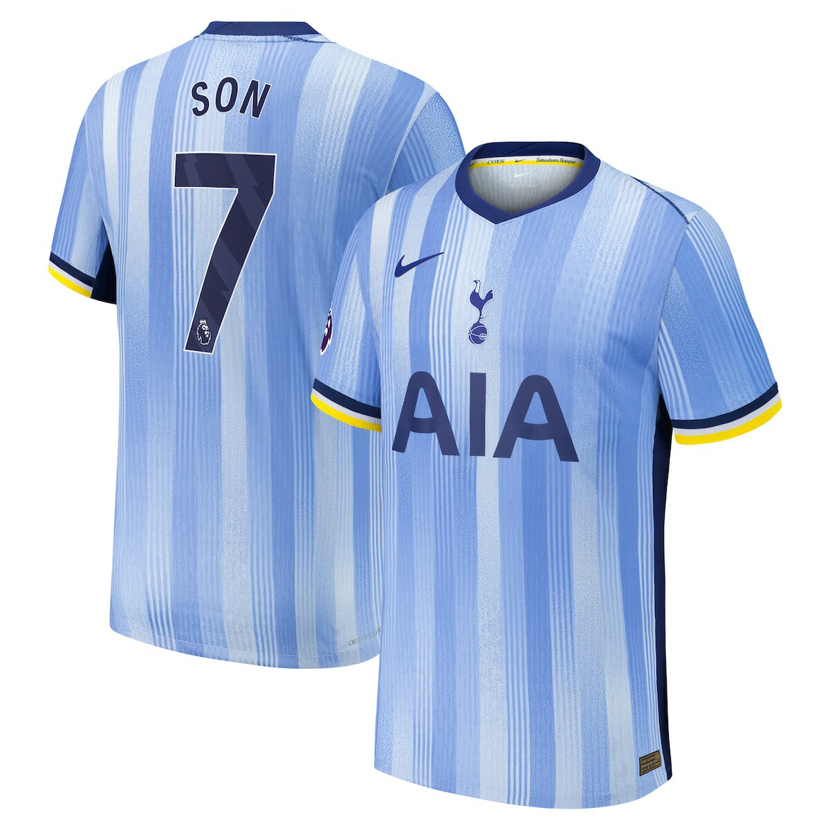 Look and feel like the real deal by adding this Son Heung-Min Tottenham Hotspur 2024/25 Away Authentic Player Jersey to your game day wardrobe. This Nike jersey features Dri-FIT technology that keeps you dry and comfortable for all 90 minutes of the match. Its iconic design and Tottenham Hotspur graphics will have you feeling like you're part of the squad when the team takes the pitch on matchday.Raglan sleeves allow natural range of motionSlim fit follows your body's shape closely to let you move freelyDri-FIT technology wicks away moistureHeat-sealed team crestTagless collar for added comfortMachine wash, line dryWoven Authentic Nike jock tag on left hemImportedJersey Color Style: AwayVentilated mesh panel insertsShort sleeveHeat-sealed Nike logo on right chestAuthentic Player JerseyMaterial: 100% PolyesterBrand: NikeOfficially licensed