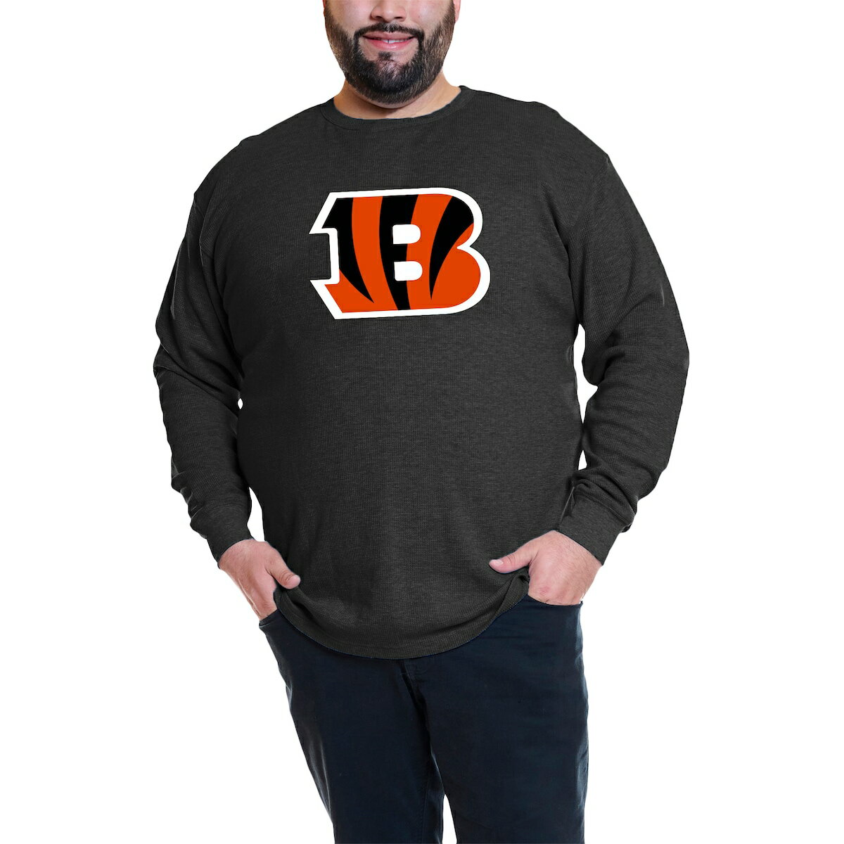 【公式グッズ】NFL ベンガルズ ジョー・バロー 長袖 Tシャツ (ビッグサイズ) Fanatics(ファナティクス) メンズ ブラック (Men's Big & Tall Thermal Waffle LST)