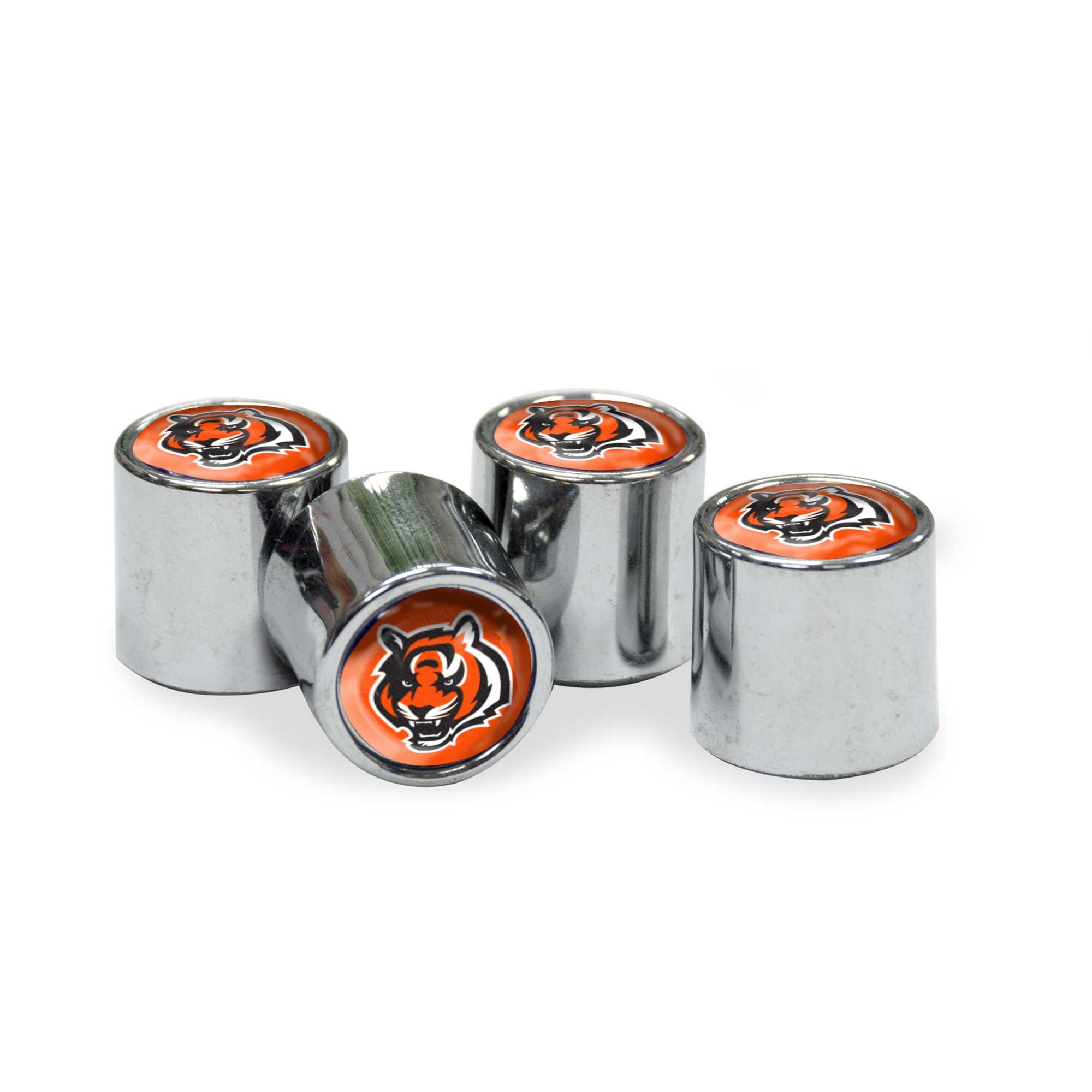 Give the Cincinnati Bengals logo a unique place to shine by adding this valve stem cover set from WinCraft to your vehicle. These four screw-on valve stem covers allow you to showcase your unrelenting Cincinnati Bengals pride with a bit of subtlety wherever you're headed.Brand: WinCraftMaterial: 100% PlasticFits standard size screw-on valve stemsSet of fourImportedVinyl-coated graphicsOfficially licensedPlastic with chrome finishMeasures approx. 0.5" tall