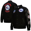 【公式グッズ】NBA 76ers ジャケット Mitchell & Ness(ミッチェル&ネス) メンズ ブラック (NBA Mitchell & Ness Men's SP25 MNC HWC Blackout Collection Vintage Varsity Jacket)