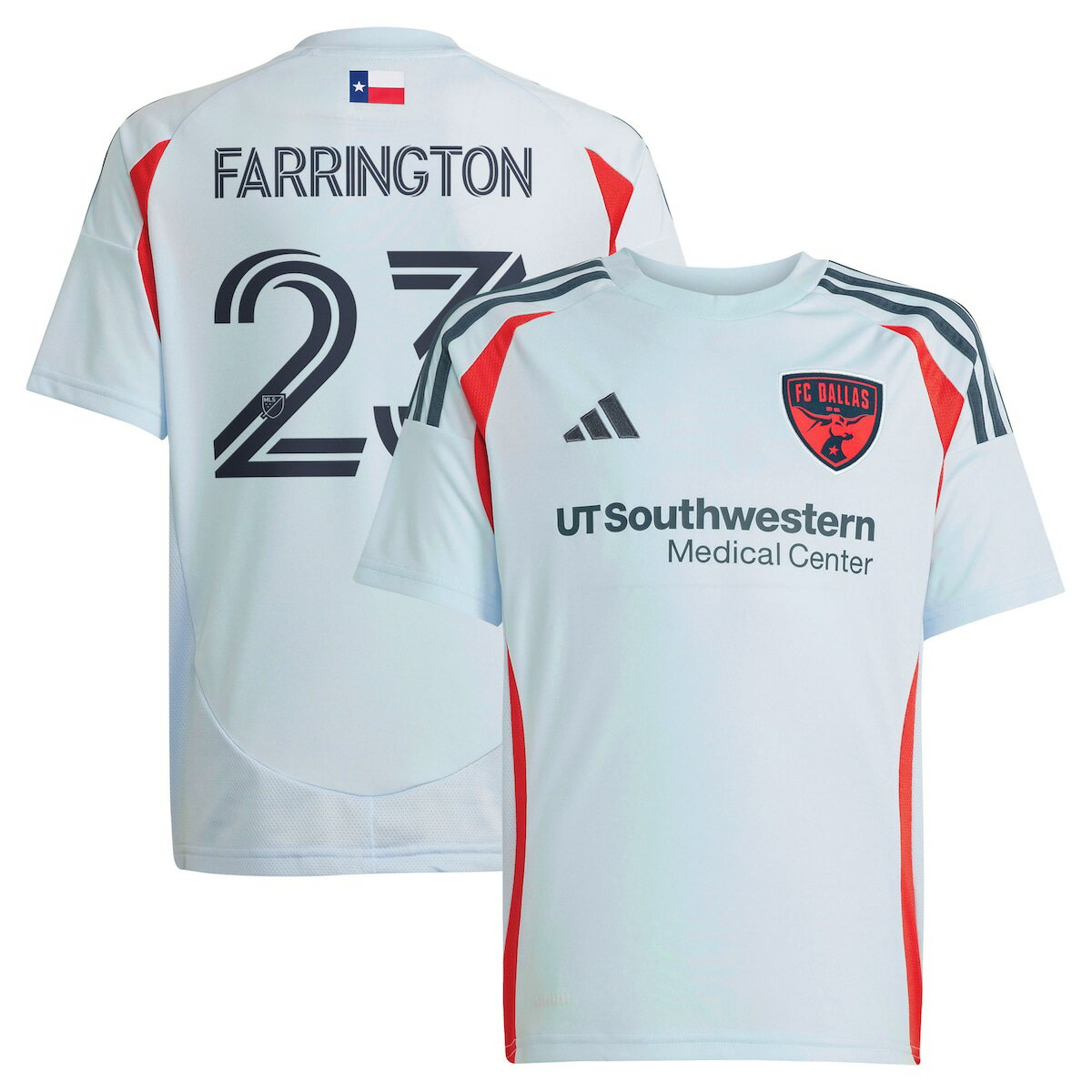 【公式グッズ】MLS FCダラス ローガン・ファリントン レプリカ ユニフォーム Adidas(アディダス) ユース ライトブルー (2025 Youth MLS Replica Player Jersey)