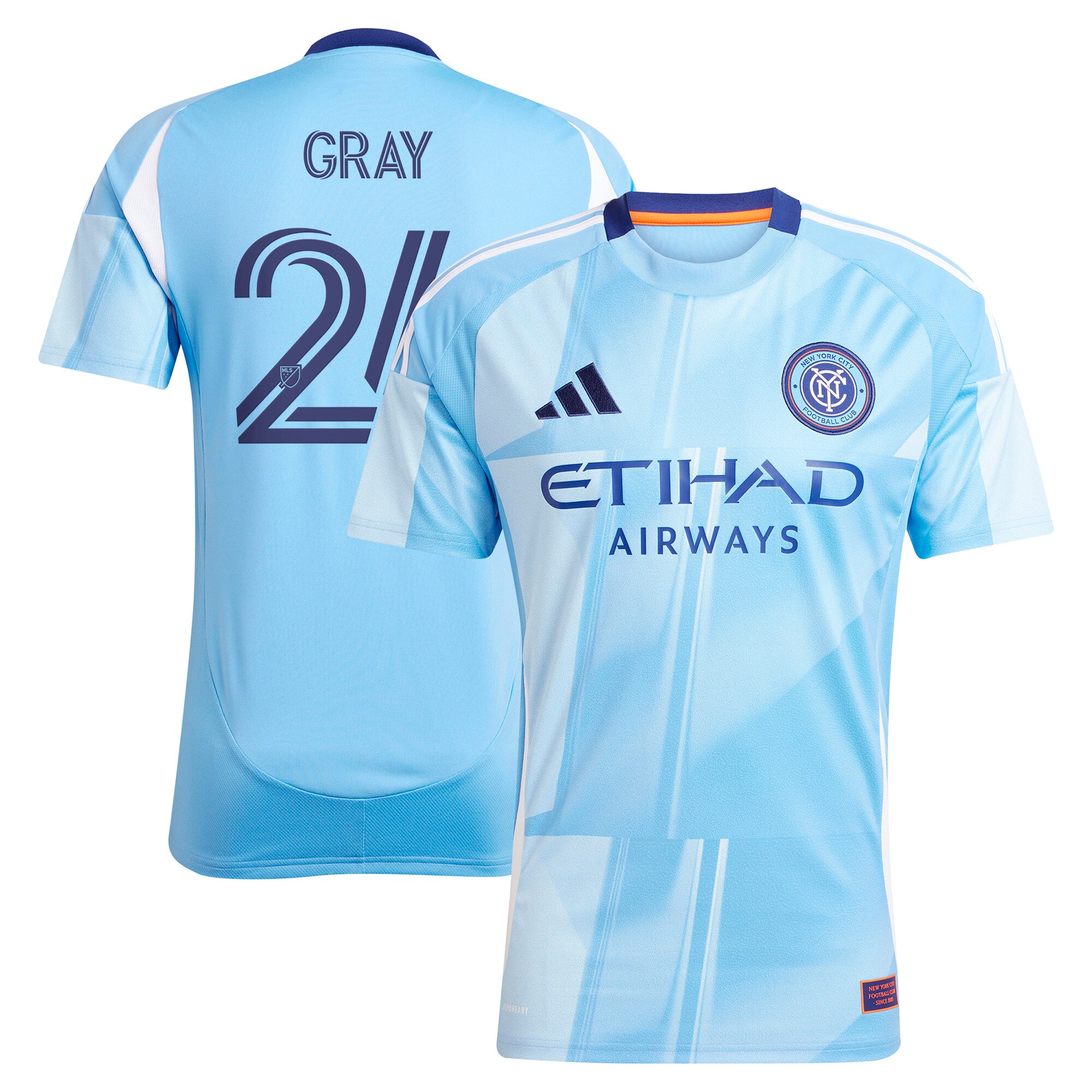 【公式グッズ】MLS ニューヨーク・シティFC グレイ レプリカ ユニフォーム Adidas(アディダス) メンズ ライトブルー (2025 Men's MLS Replica Player Jersey)