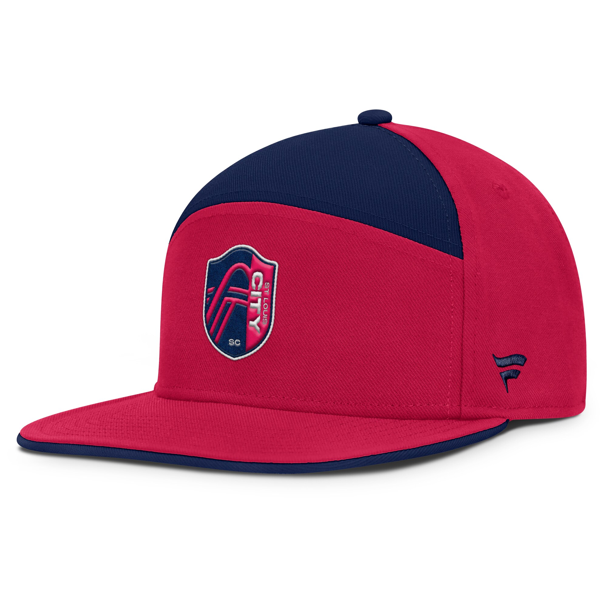 Sport a bold, eye-catching look on St. Louis City SC matchday with this Mezzala Snapback Hat by Fanatics. Its unique horizontal-split front panel features the club crest in raised embroidery. This St. Louis City SC snapback is quick and easy to adjust for the ideal fit.SnapbackStructured fitMaterial: 100% PolyesterBrand: FanaticsFlat billClub crest in raised embroidery on horizontal-split front panelWipe clean with a damp clothContrast-color undervisorSix panels with mid and rear eyeletsOne size fits mostHigh CrownThis item is non-returnableOfficially licensedImported