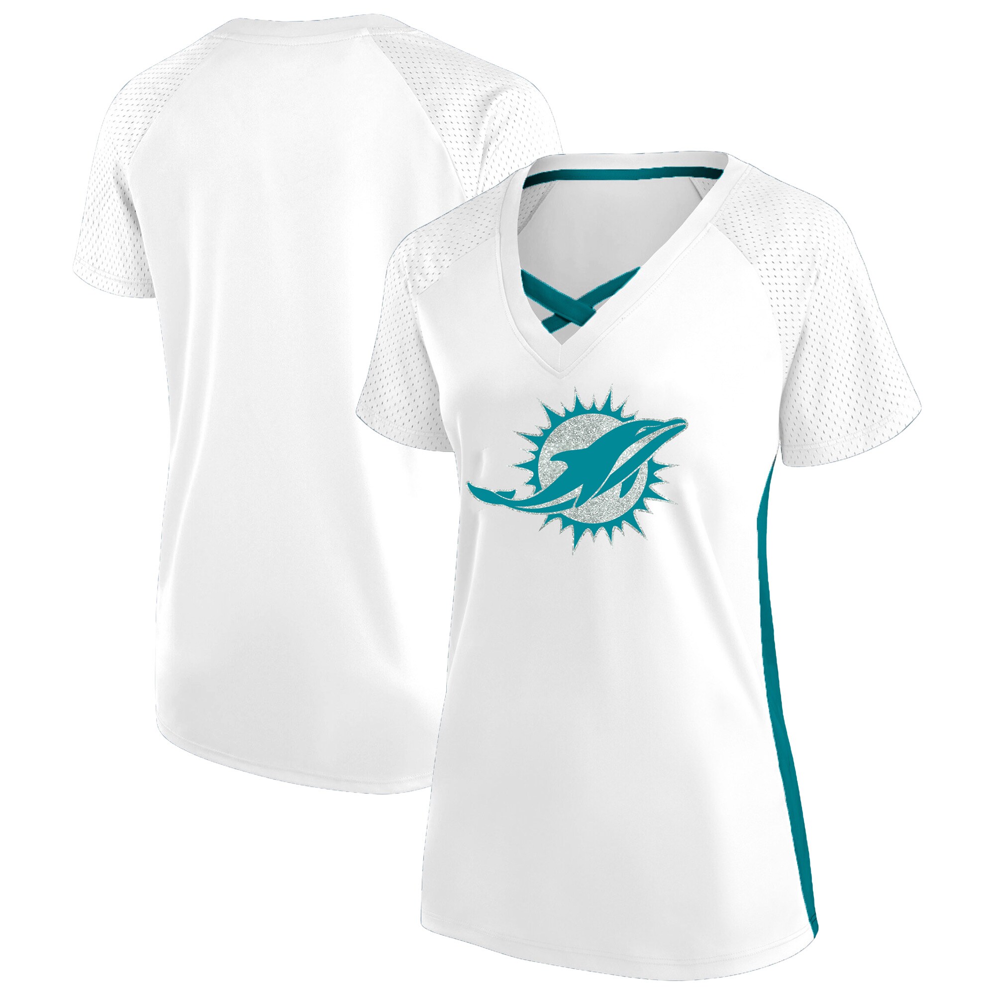 【公式グッズ】NFL ドルフィンズ Vネック Tシャツ Fanatics/ファナティクス レディース ホワイト (NFL Womens Plus Glitter...