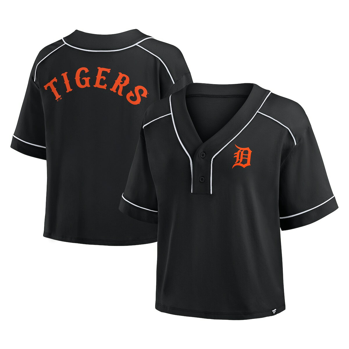 【公式グッズ】MLB タイガース Vネック Tシャツ Fanatics(ファナティクス) レディース ブラック (FANATICS OVERSIZED, HIGH HIP, BABY LEAGUE DIVA)