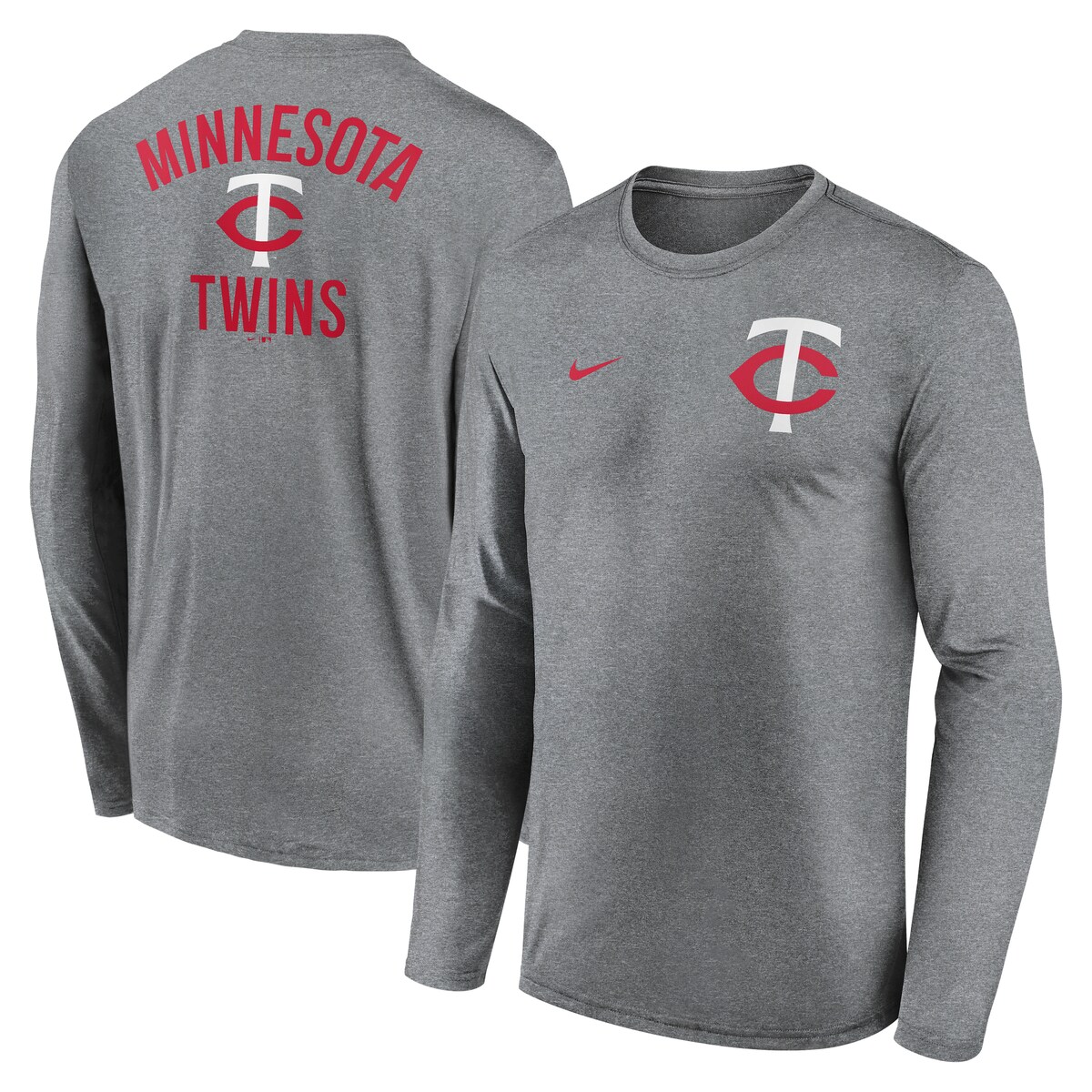 【公式グッズ】MLB ツインズ 長袖 Tシャツ Nike/ナイキ メンズ ヘザーチャコール (Men's Nike 2 Hit Longsleeve Legend Tee)
