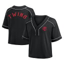 エントリーでポイント 5倍【公式グッズ】MLB ツインズ Vネック Tシャツ Fanatics(ファナティクス) レディース ブラック (FANATICS OVERSIZED, HIGH HIP, BABY LEAGUE DIVA)(4)