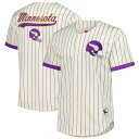 【公式グッズ】NFL バイキングス シャツ Mitchell & Ness/ミッチェル&ネス メンズ クリーム (NFL FINAL SECONDS STRIPED MESH BF VINTAGE LOGO)