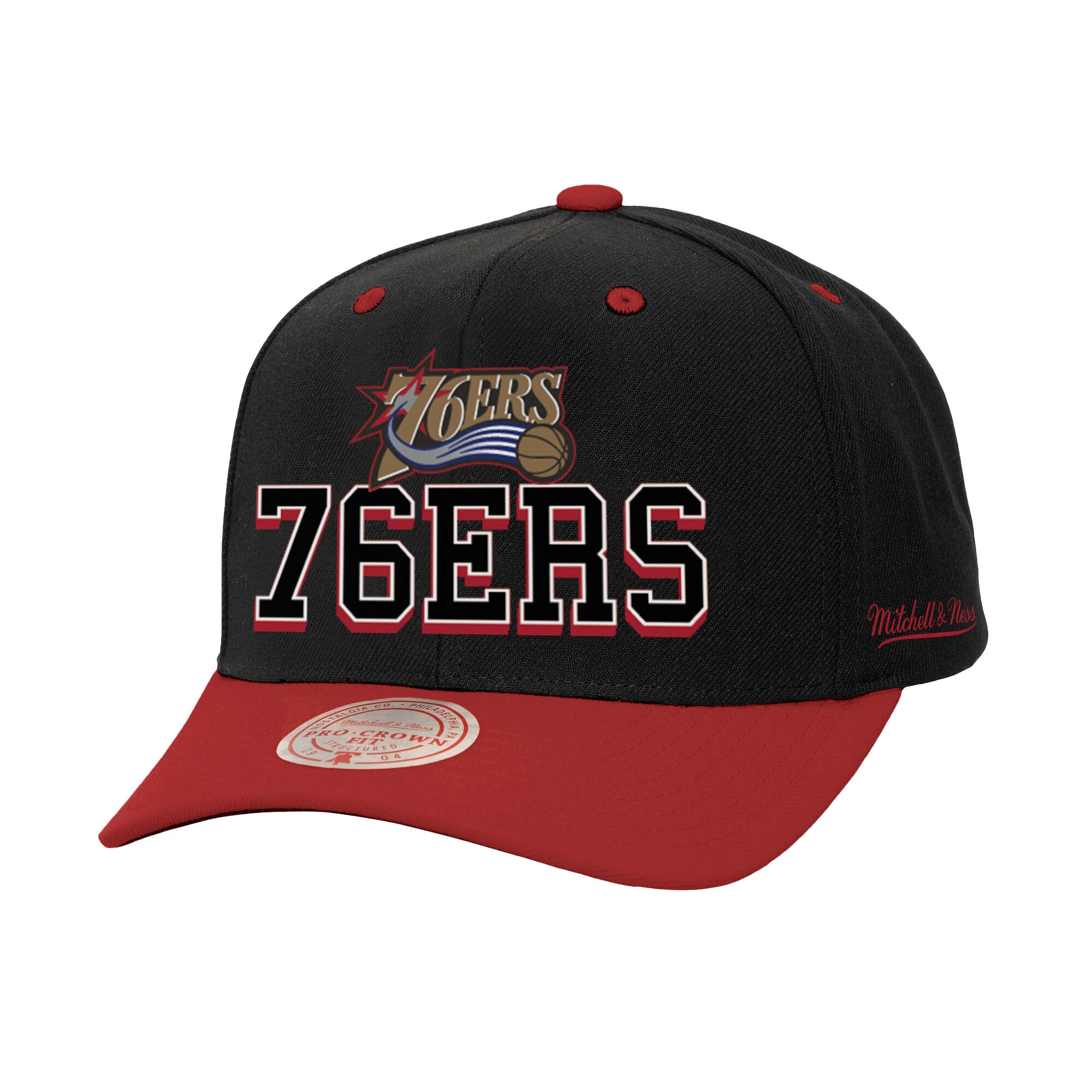 NBA 76ers アジャスタブル キャップ Mitchell & Ness/ミッチェル＆ネス メンズ ブラック (24 NBA MNC Backside Script 2T Pro Crown Snapback)
