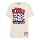 【公式グッズ】NBA 76ers Tシャツ Mitchell & Ness/ミッチェル&ネス キッズサイズ クリーム (NBA OST MNC Youth SP25 Retro Mascot Script SS Tee)