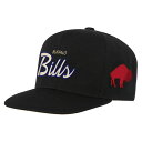 【公式グッズ】NFL ビルズ スナップバック キャップ Mitchell & Ness/ミッチェル&ネス キッズサイズ ブラック (NFL Youth Cream Script Flatbrim Snapback)