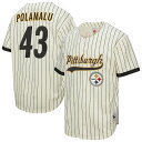 【公式グッズ】NFL スティーラーズ トロイ・ポラマル シャツ Mitchell & Ness/ミッチェル&ネス メンズ クリーム (Men's Retired Player N&N Cream Mesh Baseball Button Up)