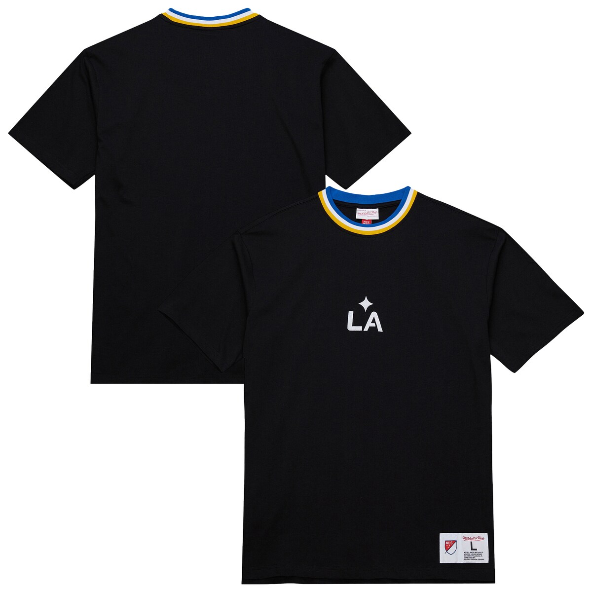 【公式グッズ】MLS LAギャラクシー Tシャツ Mitchell & Ness/ミッチェル＆ネス メンズ ブラック (MNC F25 Men's Playmaker SS Tee)