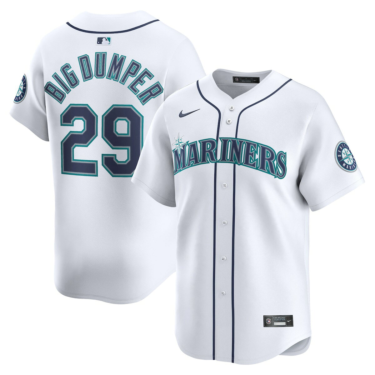 Give your Seattle Mariners look an upgrade with this Cal Raleigh Home Limited Player Jersey by Nike. Designed to mirror the on-field jersey, its double-knit mesh fabric provides a breathable and comfortable feel. The Vapor Premier chassis allows for a full range of motion and teams up with Dri-FIT technology to keep you cool and dry, whether you're in the stands or out on the town.Material: 100% Recycled PolyesterOfficially licensedMLB Limited Jersey: Delivers a pro-inspired look and comfortable performance fabric for the authenticity-seeking fanBreathable double-knit mesh fabric has a midweight feel (204gsm)Brand: NikeMachine wash cold with like colors,inside out. Gentle cycle. Line dry.Move To Zero is Nike's journey toward zero carbon and zero waste, helping to protect the future of sport. Apparel labeled sustainable materials is made with at least 75% recycled content.Dri-FIT technology wicks away moistureEmbroidered Nike Swoosh and heat-applied woven jock tagHeat-applied twill appliques with faux stitchingNike LimitedImportedStandard Fit: Not too loose or tight over the body. Size up for a roomier fit or to layer with a sweatshirt.MLB Batterman silhouette below the back neck seamJersey Color Style: Home