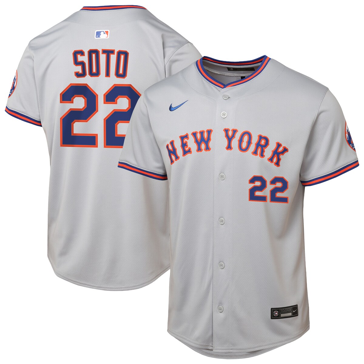 【公式グッズ】MLB メッツ ファン・ソト ロード リミテッド ユニフォーム Nike/ナイキ キッズサイズ グレイ (Youth Limited Player Jersey - OBS STYLE)