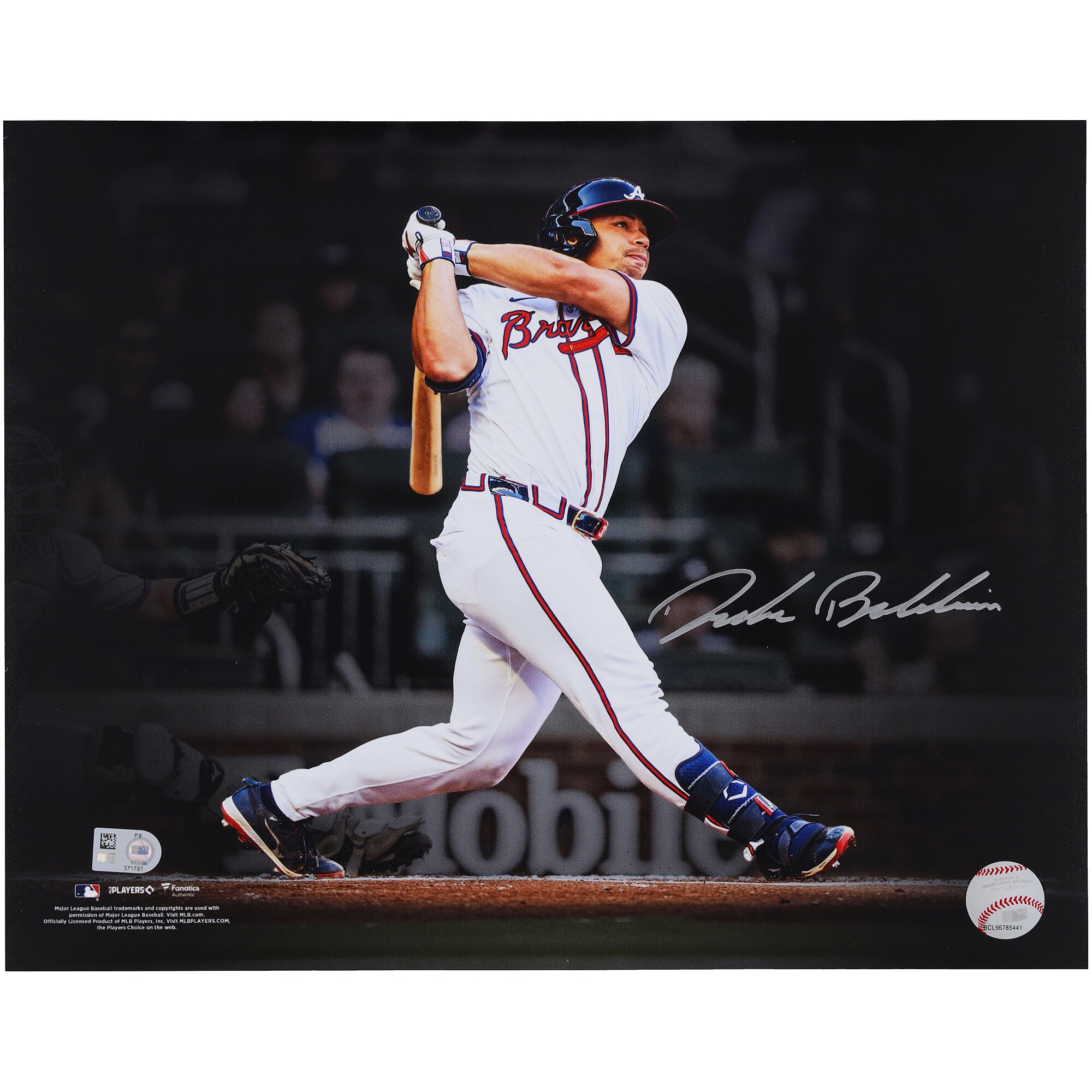Celebrate the rise of one of baseball's premier young talents with this Drake Baldwin autographed 11" x 14" Home Run Spotlight Photograph. After capturing the 2025 NL Rookie of the Year honors with a standout 19-home run campaign, the Atlanta Braves catcher has quickly cemented his status as a cornerstone of the franchise's future. Obtained under the auspices of the Major League Baseball Authentication Program, this collectible can be verified online at MLB.com.Photo dimensions are approximately 11" x 14"Made in the USASignature may varyOfficially licensedObtained under the auspices of the Major League Baseball Authentication Program and can be verified by its numbered hologram at MLB.comBrand: Fanatics Authentic
