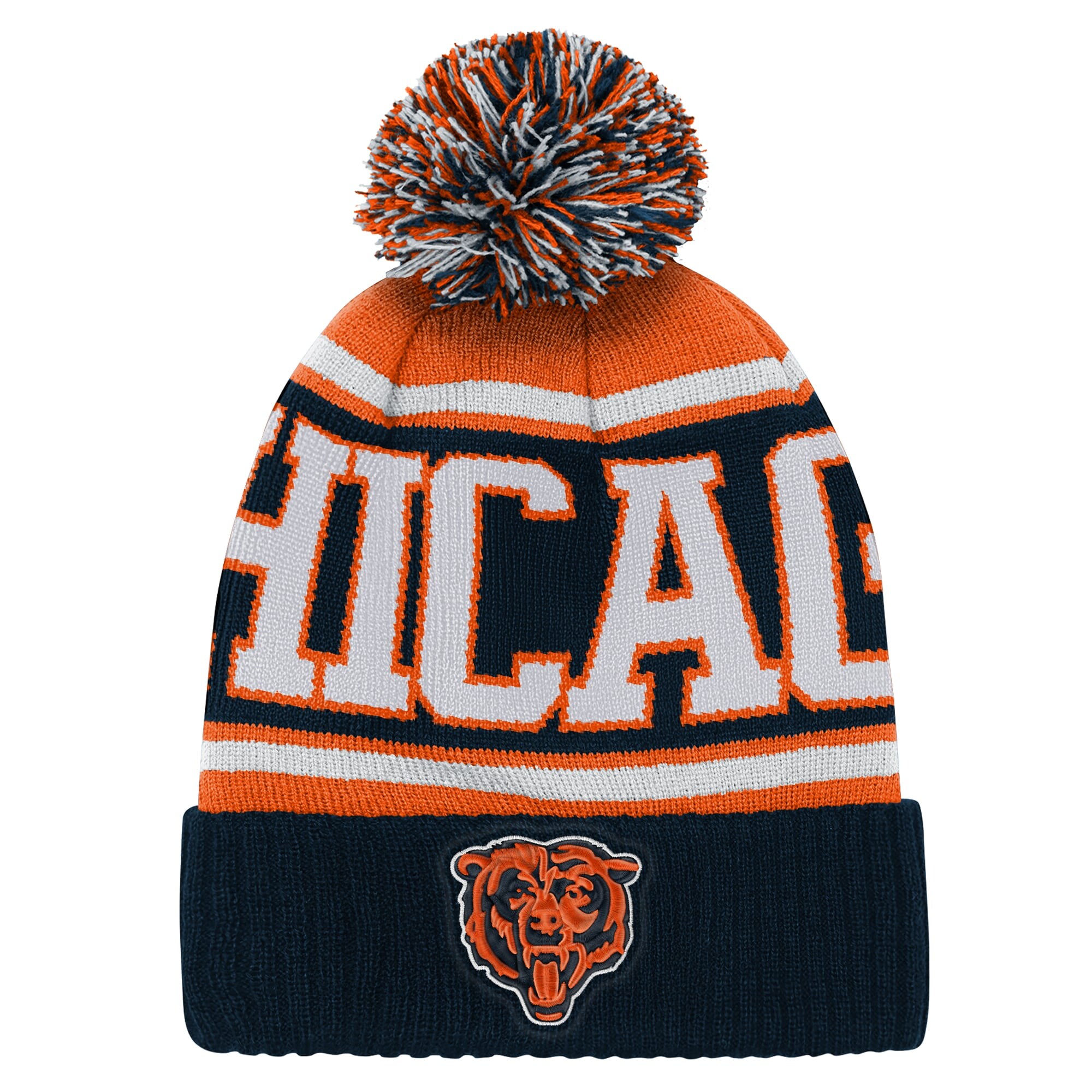 When the temperature drops on game day, this Chicago Bears True Edge Knit Hat keeps your young fan wrapped in warmth. The classic cuffed design features a crisp, embroidered logo, which is paired with bold woven graphics that circle the crown. Finished with a traditional pom on top, this knit is the perfect cold-weather layer for your young fan. It's an essential piece for chilly tailgates and neighborhood snowball fights.ImportedEmbroidered team logo on cuffWoven graphics on capOfficially licensedOne size fits mostBrand: OuterstuffMaterial: 100% AcrylicCuffed knit hatPom on topWipe clean with a damp cloth