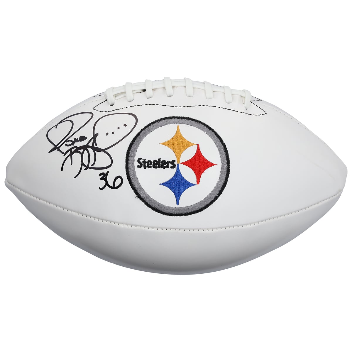 Bring home a collectible that celebrates Jerome Bettis and the Pittsburgh Steelers with this autographed Wilson White Panel Football. Personally signed by Jerome Bettis, it offers an authentic keepsake that belongs in any fan's collection. Individually numbered, it includes a tamper-evident hologram featuring FanSecure technology that can be verified at fanatics.com/fansecure.Officially licensedSignature may varyBrand: Fanatics AuthenticIndividually numbered, tamper-evident hologram is authenticated with FanSecure technology and can be verified at fanatics.com/fansecureImported