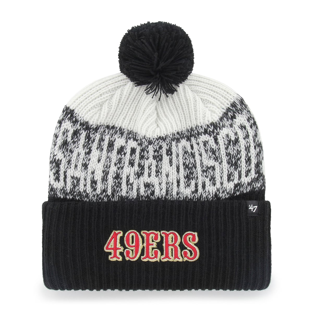 Men's '47 Black San Francisco 49ers Rivalries Collection Bone Chill Cuffed Pom Knit Hat
