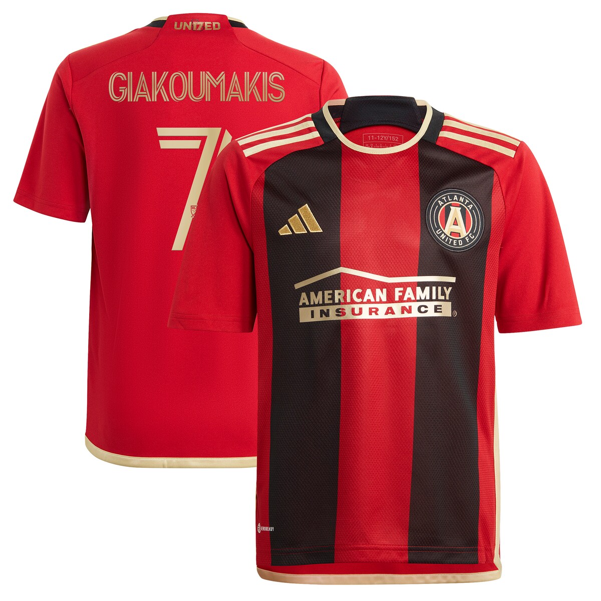 Let your young Atlanta United FC fan look and feel like the real deal when you get them this Giorgos Giakoumakis 2023 The 17s' Kit Replica Player Jersey. The jersey is a throwback to when it all started for Atlanta United FC. Every stitch embodies the ''Spirit of 17'' - a masterful reminder that nothing is given and everything must be earned. The ''We are the A'' jock tag also embodies the passion that radiates throughout the club from the players, coaches and fans. The adidas gear features AEROREADY technology as well as ventilated, mesh panels that work together to keep your kiddo dry and comfortable as they cheer on Atlanta United FC all game long.Embroidered adidas logo on right chestOfficially licensedMaterial: 100% PolyesterAEROREADY technology absorbs moisture and makes you feel dryMachine wash, tumble dry lowImportedTagless collar for added comfortHeat-sealed sponsor logo on chestSewn on embroidered team crest on left chestReplica JerseyVentilated mesh panel insertsBrand: adidasBackneck taping - no irritating stitch on the back