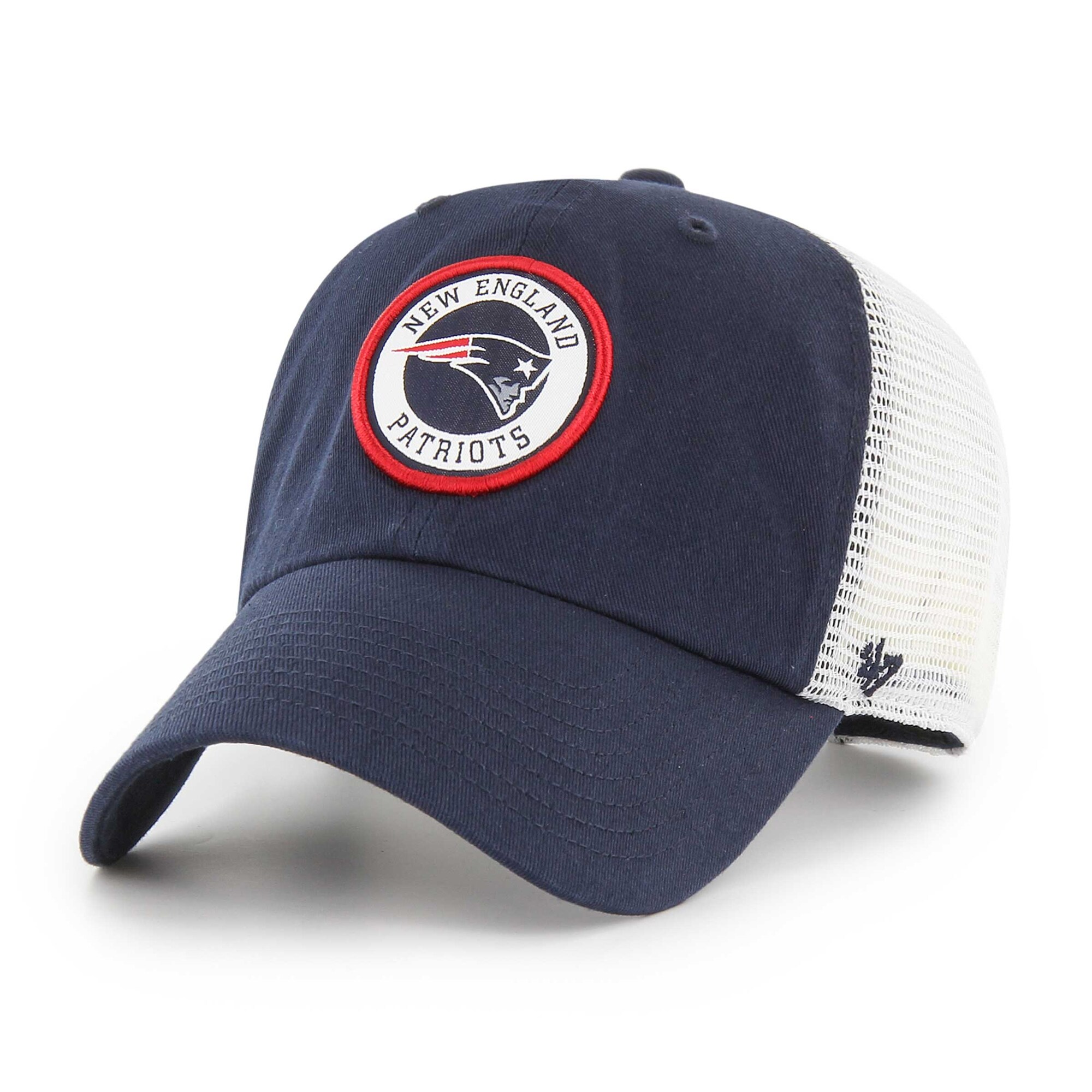 Your devotion to the New England Patriots never falters, so let everyone know about your loyalty with this Highline Clean Up Trucker hat from '47. It offers a classic low crown, curved bill look, which paired with the snap closure, ensures you'll look and feel your best throughout every wear. The embroidered New England Patriots logo displayed on the front makes this cap the perfect option to go with any game day outfit.Wipe clean with a damp clothSnapbackCurved billImportedBrand: '47Two front solid panels with eyeletsOne size fits most Unstructured relaxed fitMaterial: 100% Cotton - Face of Front Panel and Bill; 100% Polyester - Back of Front Panel and Side and Rear PanelsOfficially licensedEmbroidered fabric appliqueFour mesh mid and rear panels Low crown