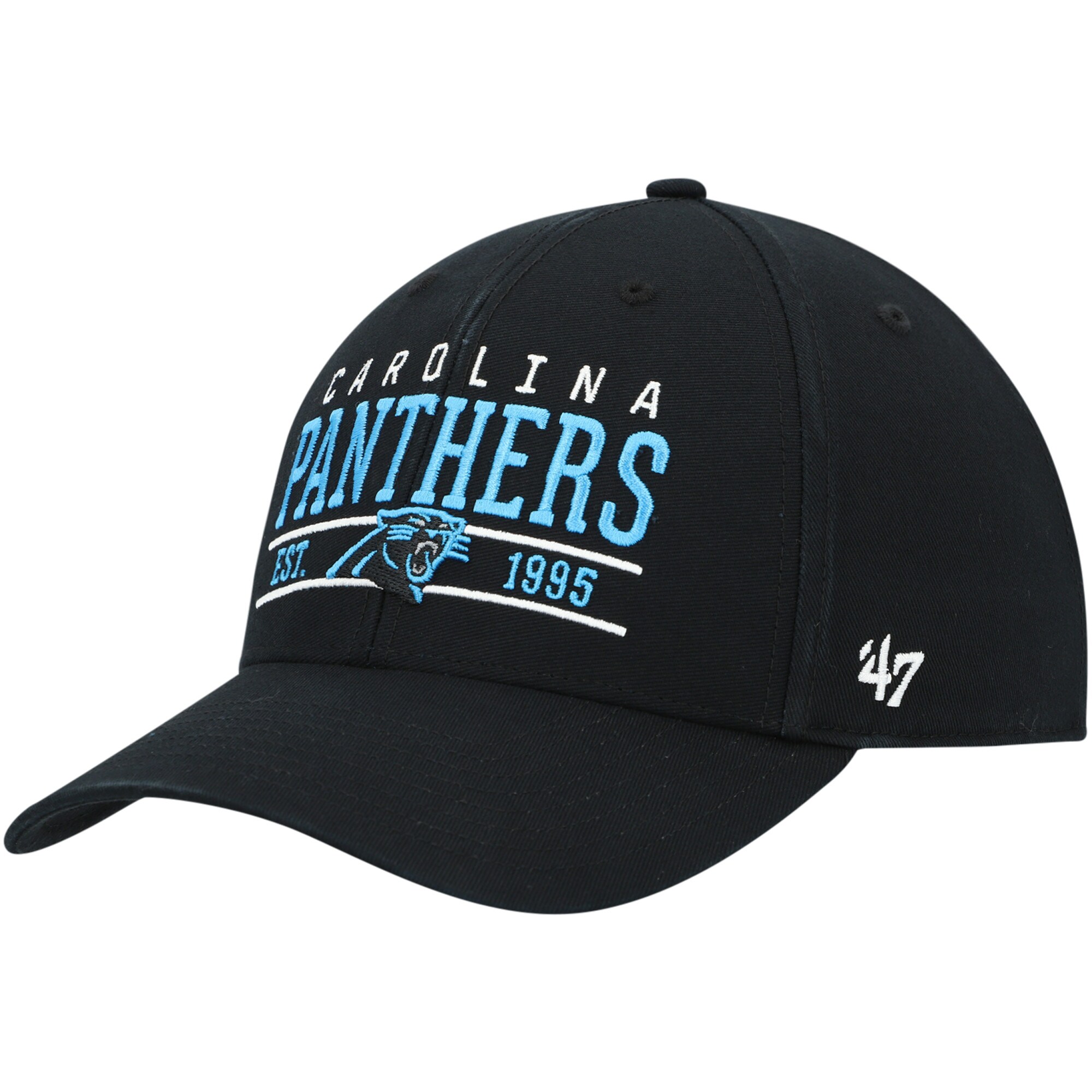 Top off your Carolina Panthers game day look with this Centerline MVP adjustable hat from '47. The bold graphics feature a prominent wordmark with a team logo centered underneath. The slide buckle closure guarantees a tight and secure fit every time.One size fits mostCurved billImportedStructured fitWipe clean with a damp clothMaterial: 100% CottonEmbroidered graphics with raised detailsBrand: '47Officially licensedAdjustable fabric strap with snap buckleSix solid panels with eyeletsMid Crown