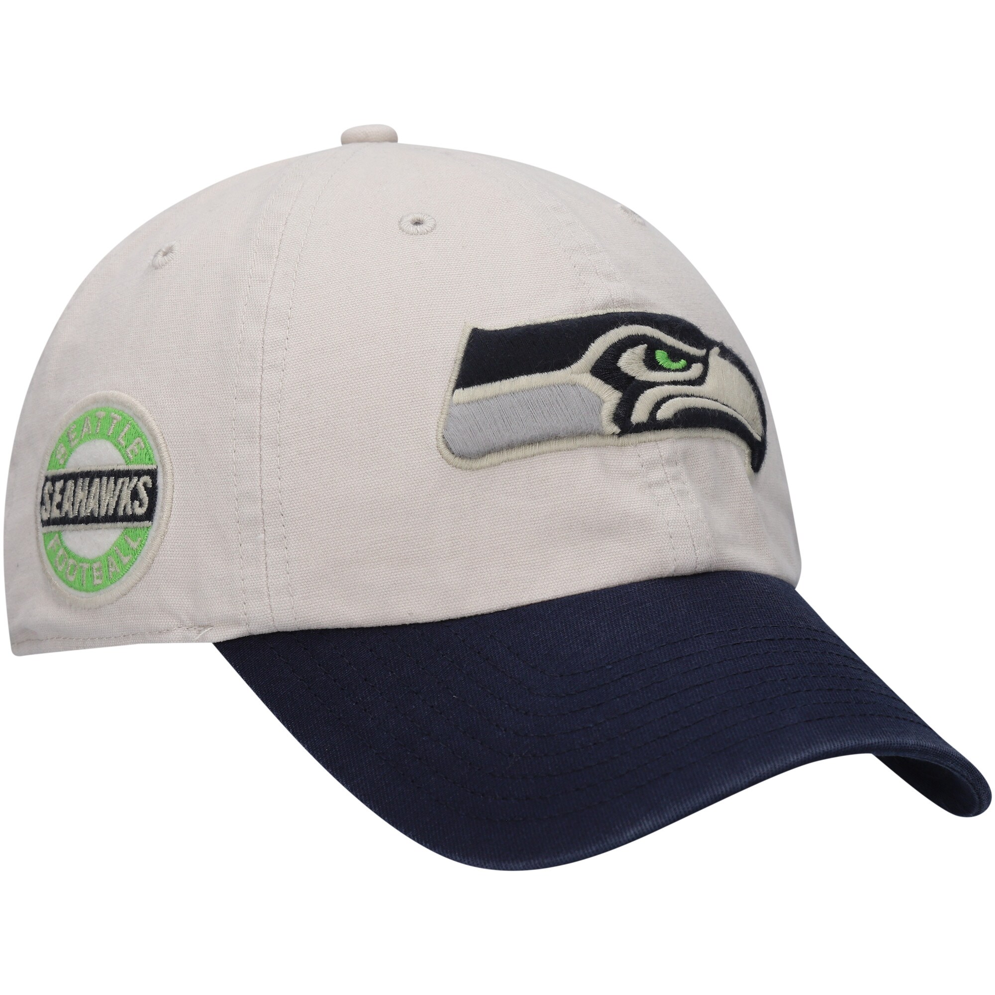 Finish off every Seattle Seahawks outfit with this Sidestep Clean Up adjustable hat from '47. The embroidered team logo on the front and side patch offer a vintage look that you'll want to sport to show off your unwavering fandom. The low crown and curved bill provide the look and feel of a classic cap, making it the perfect option to wear on Seattle Seahawks game day.Material: 100% CottonImportedCurved billEmbroidered graphics with raised detailOfficially licensedBrand: '47One size fits mostLow crownUnstructured relaxed fitWipe clean with a damp clothEmbroidered fabric appliqueSix solid panels with eyeletsAdjustable fabric strap with snap buckle