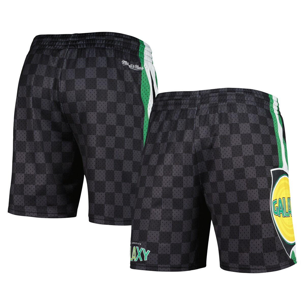 Show your love for the LA Galaxy when you sport these City Collection shorts by Mitchell & Ness. They feature team color graphics that make your loyalty to LA Galaxy loud and clear whether you wear these shorts on the court or while watching a game at home. Plus, the mesh fabric provides breathability and comfort for all day wear.Heat-sealed fabric appliqueElastic waistband with drawstringOfficially licensedMaterial: 100% PolyesterInseam on size M measures approx. 7"Machine wash, line dryMesh fabricScreen print graphicsImportedBrand: Mitchell & Ness