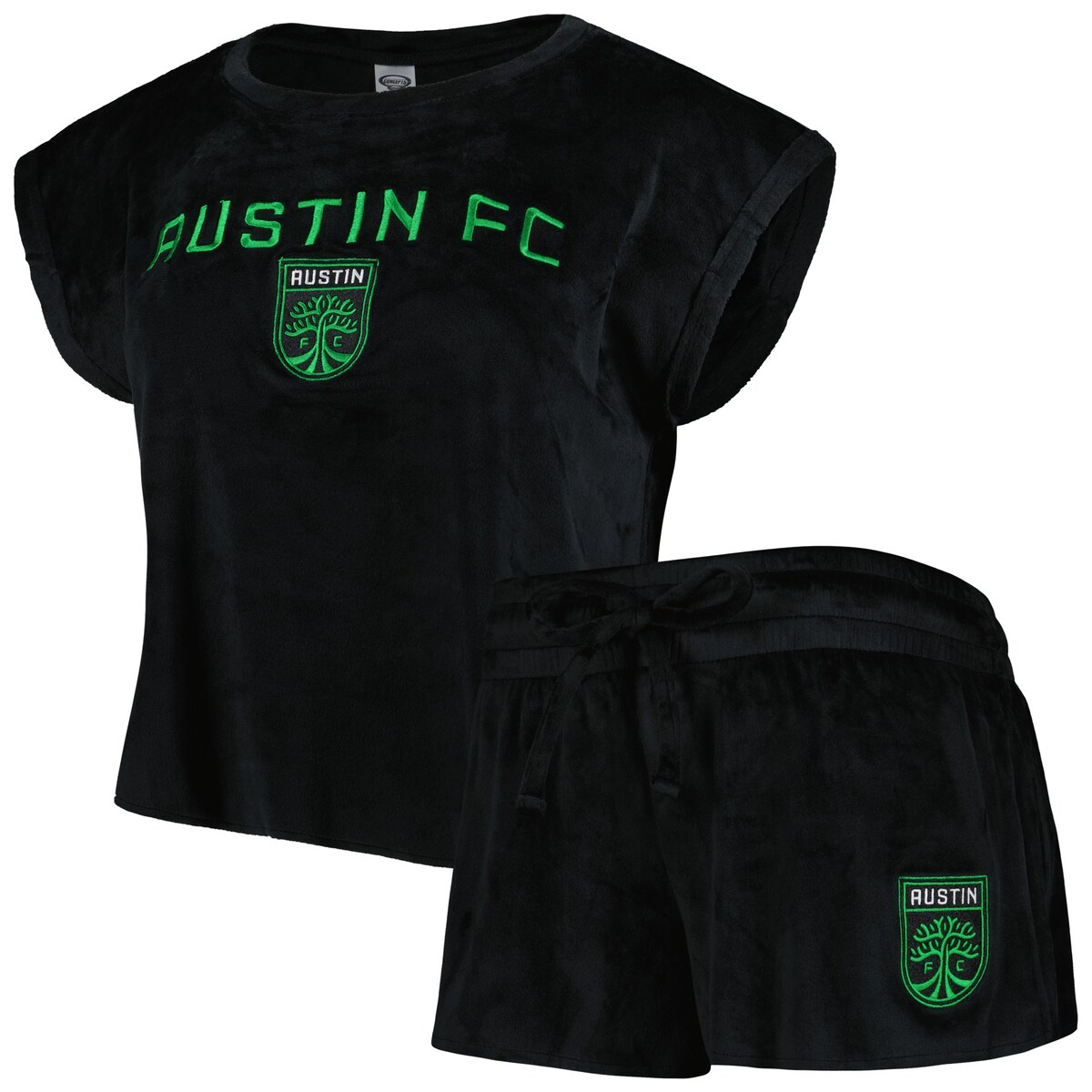 Rest up for the next Austin FC game in this comfy Concepts Sport Intermission sleep set. Crafted from super-comfortable fabric, this set includes a crew neck tee and shorts with an adjustable waistband. The distinct Austin FC design and graphics on each piece make for a stylish way to dream of team victories.Inseam for size S approx. 2.5''Material: 94% Polyester/6% SpandexMachine wash, line dryEmbroidered graphicsOfficially licensedImportedBrand: Concepts SportShort sleeveElastic waistband with drawstringSet includes crew neck T-shirt and shorts