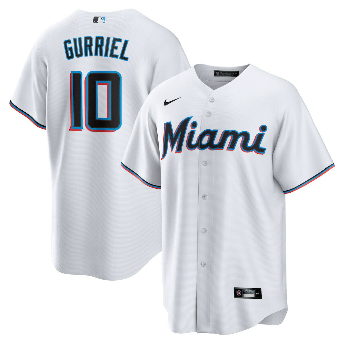 You're the type of Miami Marlins fan who counts down the minutes until the first pitch. When your squad finally hits the field, show your support all game long with this Yuli Gurriel Replica Player Jersey from Nike. Its classic full-button design features the name and number of your favorite player in crisp heat-applied graphics, leaving no doubt you'll be along for the ride for all 162 games and beyond this season.Rounded hem with satin woven jock tagOfficially licensedReplicaMachine wash, tumble dry lowShort sleeveMLB Batterman logo on back neckMaterial: 100% PolyesterFull-button frontImportedStandard fitBrand: NikeHeat-applied twill team and player details