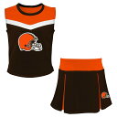 Your young Cleveland Browns fan can help lead the team to victory with this Spirit two-piece cheerleader set. Its colorful design will help them feel like they're out on the field bringing the crowd to its feet in support of the Cleveland Browns. The fabric is soft yet strong, allowing your aspiring cheerleader to jump, dance and cheer with confidence.Officially licensedMaterial: 100% PolyesterEmbroidered fabric applique graphicsCrew neckMachine wash with garment inside out, tumble dry lowElastic waistbandTop with side splits in hemBrand: OuterstuffSleevelessOutseam for size S-7/8 measures approx. 12.5"ImportedSet includes top and pleated skirt