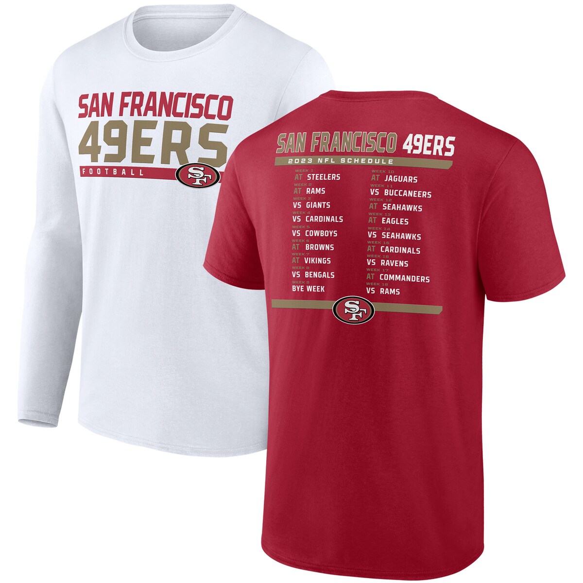 NFL 49ers Tシャツ Fanatics（ファナティクス） メンズ スカーレット (23 HSN Men 039 s SS/LS Schedule T-Shirt Combo Pack)