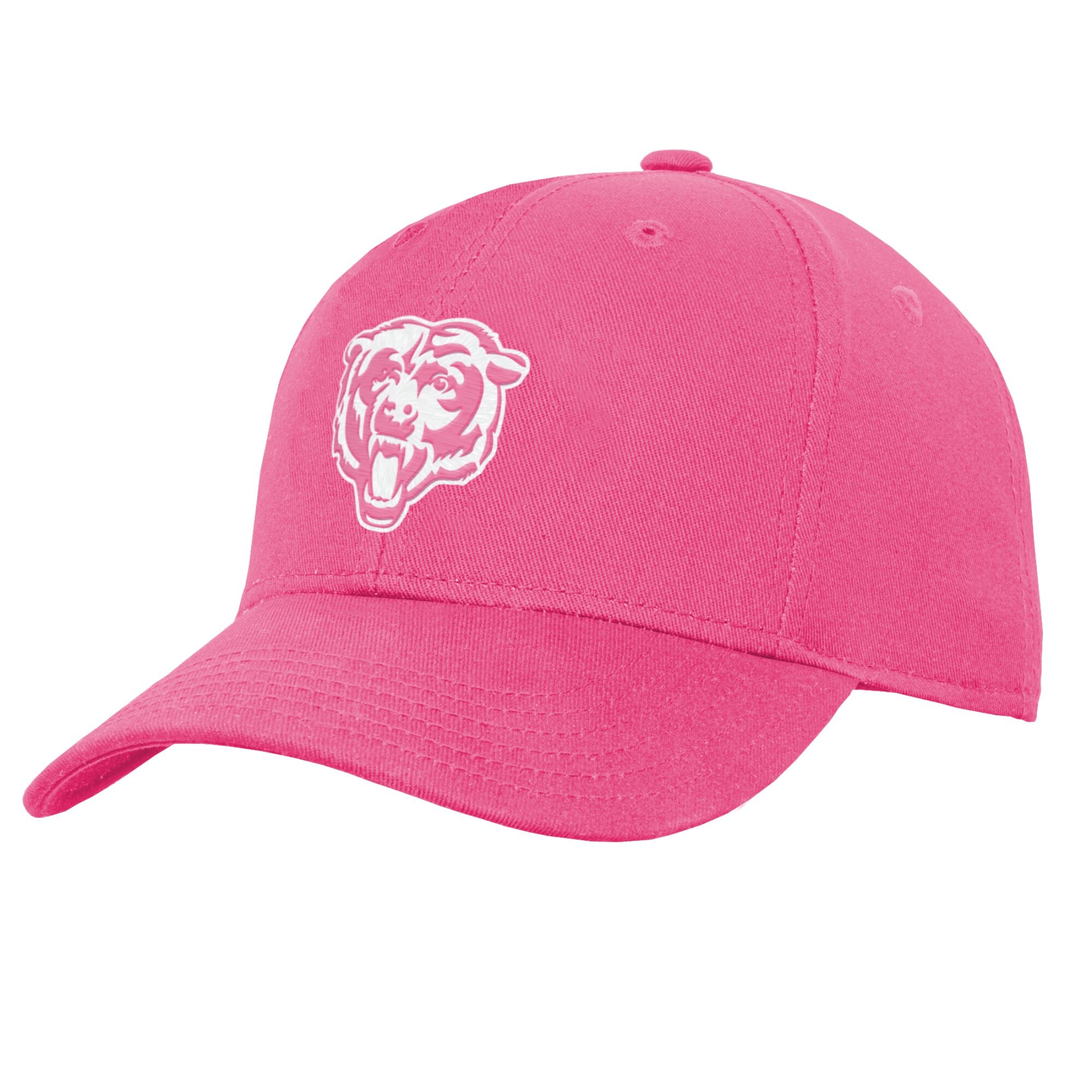 Let your kiddo showcase an evergrowing appreciation for their NFL favorites by grabbing this Chicago Bears adjustable hat. It features the undeniable Chicago Bears logo embroidered front and center on the crown and its bright pink color calls attention to your young one's growing fandom for all the right reasons. Whether your kiddo is spending the day outdoors or watching their team score big, the fabric strap closure helps them secure the perfect fit for it all.Six panels with eyeletsCurved billOfficially licensedStructured fitAdjustable hook and loop fastener strapOne size fits mostMid CrownImportedWipe clean with a damp clothBrand: OuterstuffEmbroidered graphicsMaterial: 100% Cotton