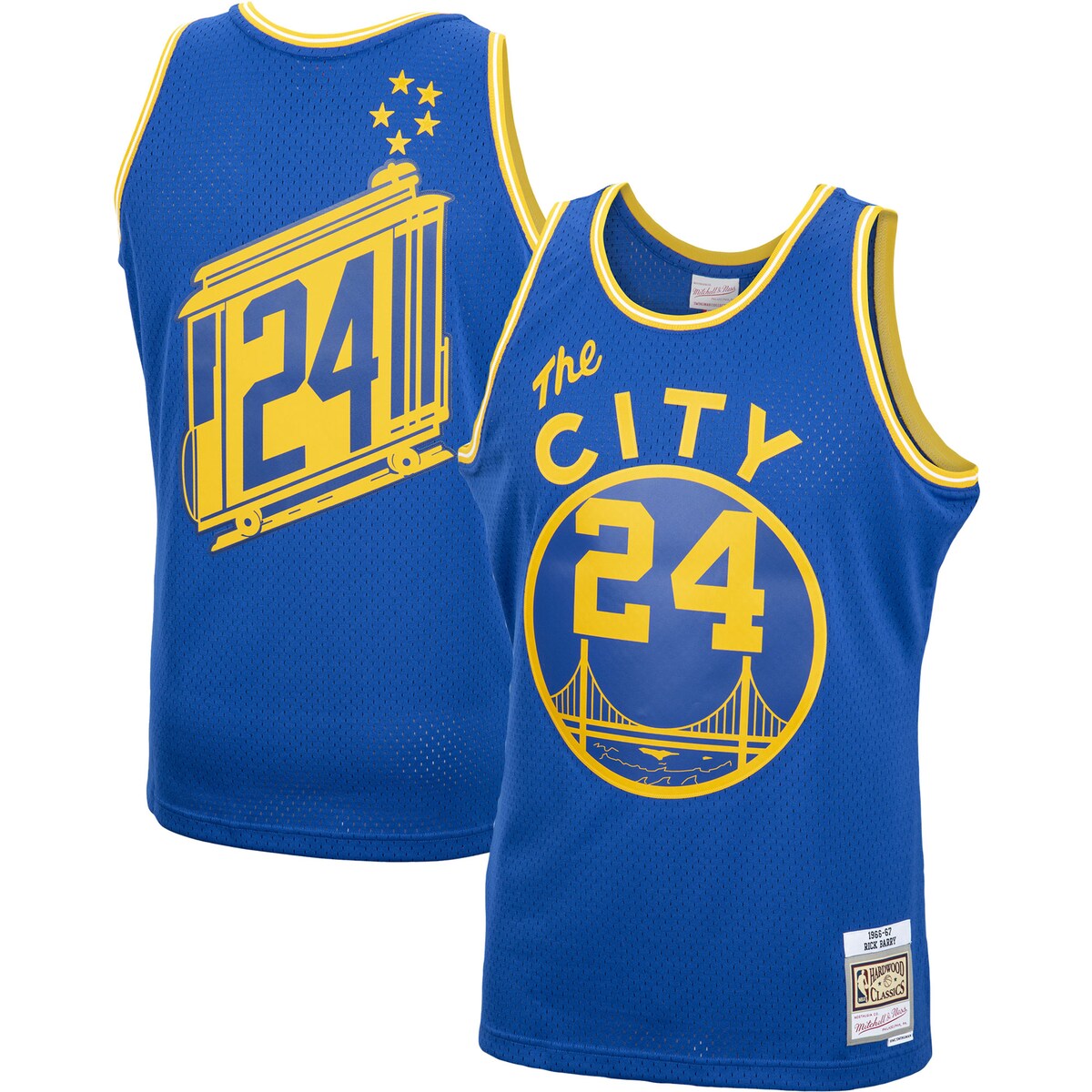 Add a throwback look to your selection of NBA gear with this Golden State Warriors Rick Barry Hardwood Classics Swingman jersey from Mitchell & Ness. The graphics celebrate one of the greatest to ever don a Golden State Warriors uniform, giving you a timeless look. Constructed to provide an authentic feel, this jersey is sure to be a real crowd-pleaser.Machine wash, line dryWoven jock tag at hemSleevelessPulloverSide splits at waist hemOfficially licensedSwingmanHeat-sealed NBA logoHeat-sealed tackle twill appliqueMesh fabricRib-knit collar and arm openingsImportedMaterial: 100% PolyesterBrand: Mitchell & NessClassic designV-neck