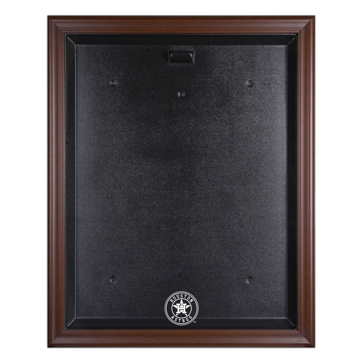 The Houston Astros brown framed logo jersey display case opens on hinges and is easily wall-mounted. It comes with a 24" clear acrylic rod to display a collectible jersey. It comes constructed with a durable, high-strength injection mold backing, encased by a beautiful wood frame and an engraved team logo on the front. Officially licensed by Major League Baseball. The inner dimensions of the case are 38" x 29 1/2"x 3" with the outer measurements of 42" x 34 1/2" x 3 1/2". Memorabilia sold separately.Easily wall mountedHas a LogoEngraved team graphicsOfficially licensed MLB productWood frameMade in the U.S.A.Hinges to open easilyMemorabilia sold separatelyIncludes acrylic rod to hold jerseyCollectible jersey display caseImportedBrand: Fanatics AuthenticOfficially licensed