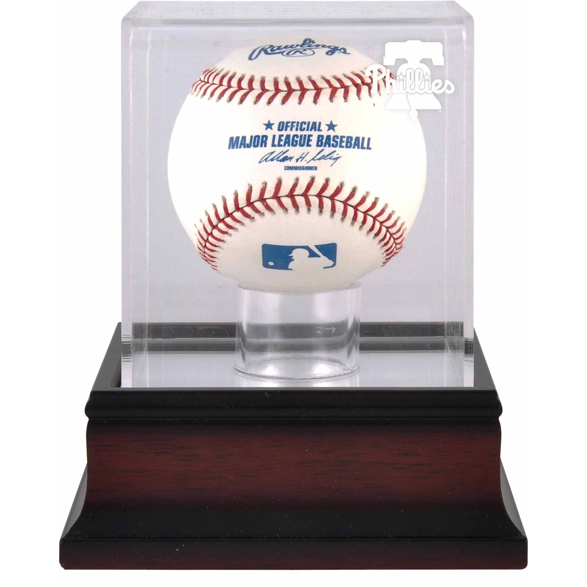 This Philadelphia Phillies logo display case features a 1/8"-thick clear acrylic removable lid with an antique mahogany finished base. It features a team logo and is perfect to display your collectible baseball. It is officially licensed by Major League Baseball. Measures 5 1/4" x 5 1/4" x 6". Memorabilia sold separately.Memorabilia sold separatelyBrand: Fanatics AuthenticOfficially licensed