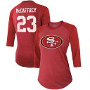 NFL 49ers クリスチャン・マキャフリー 七分袖 Tシャツ Majestic（マジェスティック） レディース スカーレット (Women's Team Color 3/4 Raglan Player N&N Top)